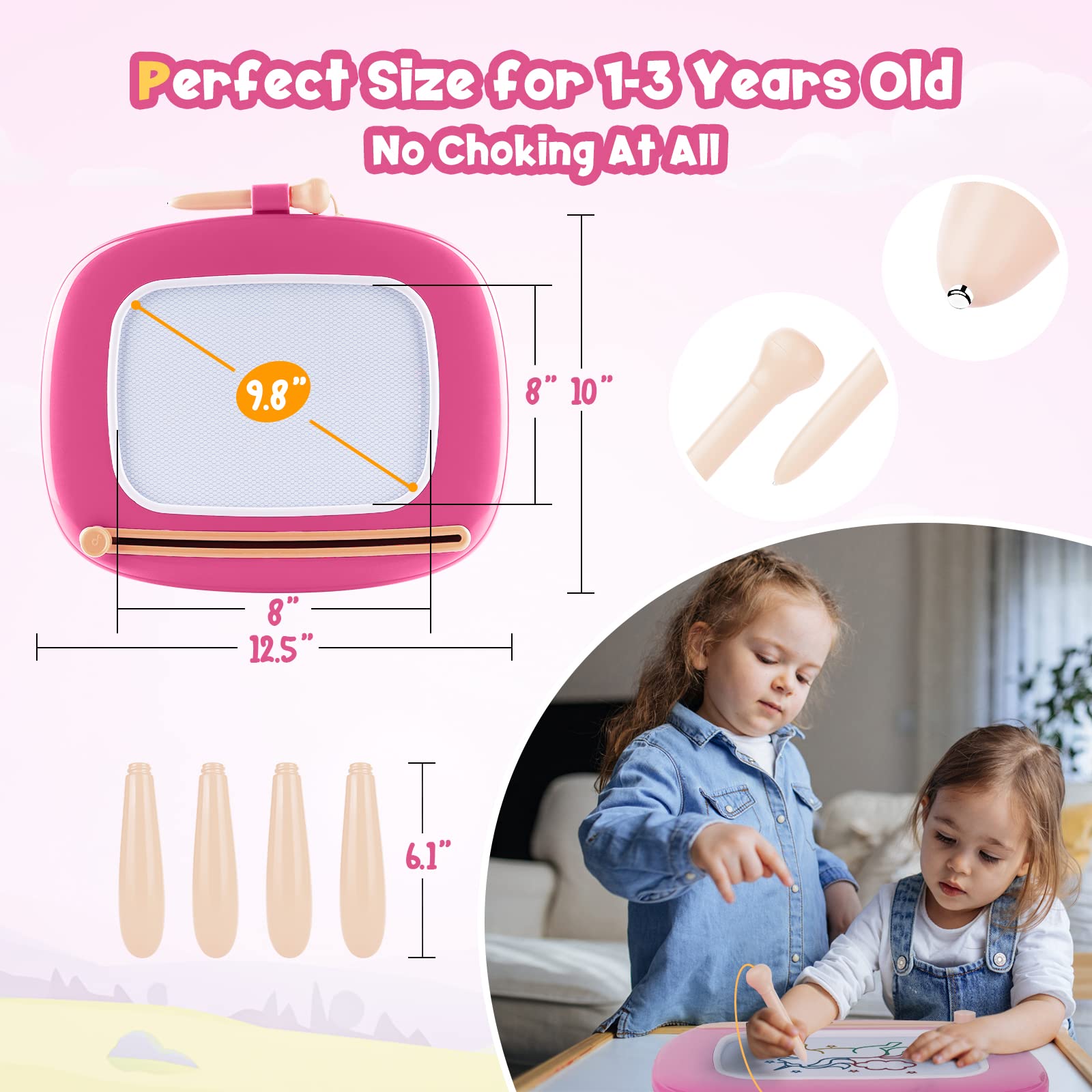 Magnetic Drawing Board for Toddlers 1-3 Years - Erasable Doodle Toy for Girls - Perfect Learning Gift for Home & Travel