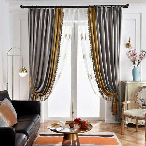 Ethan American Luxury Velvet Curtains - Gray Chrome Spliced Design for Living Room & Bedroom Window Treatments | Blackout Drapes for Home Decor