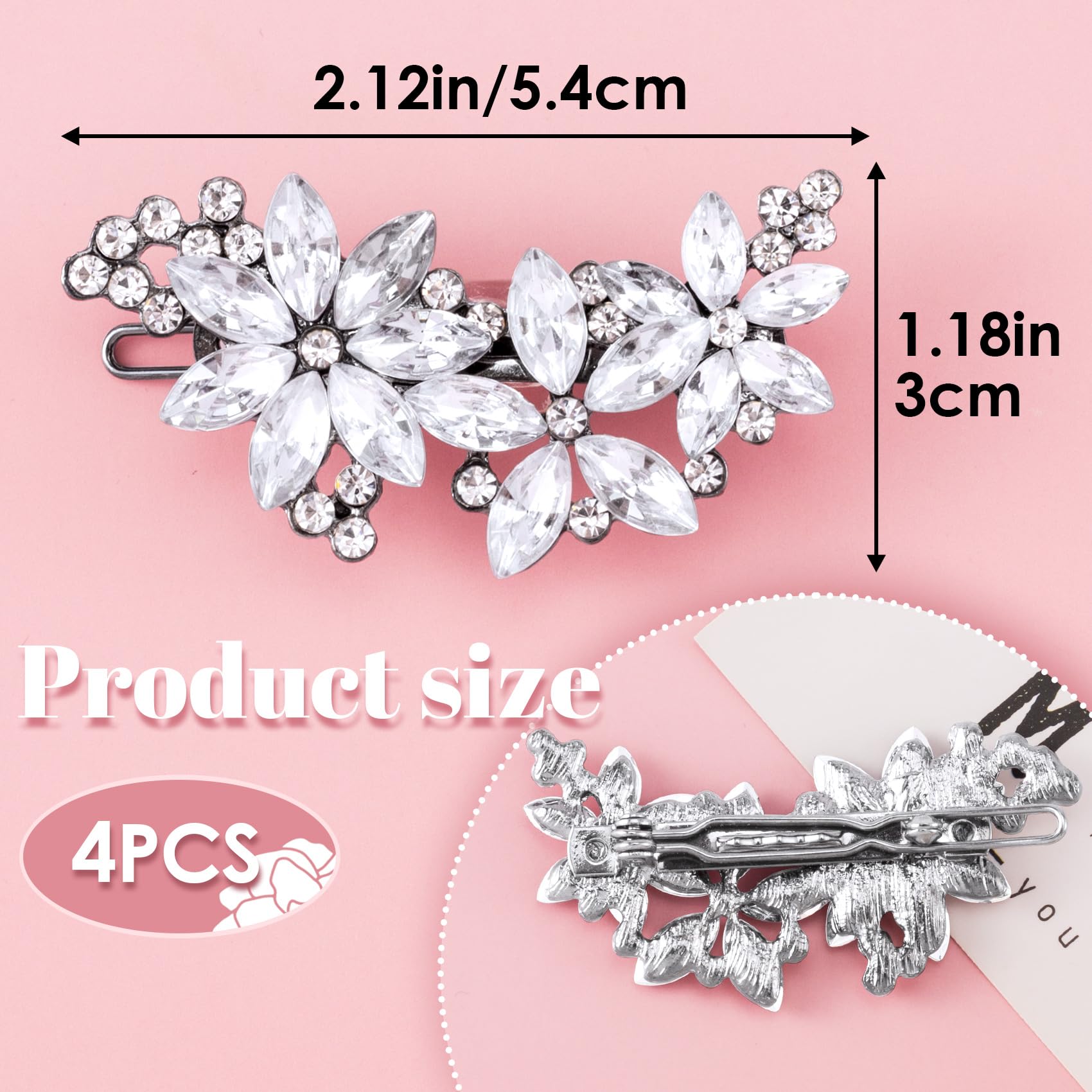 4 PCS Rhinestone Flower Hair Clips - Sparkling Silver Bridal Hair Barrettes, Elegant Crystal Headpieces for Women & Girls - Perfect for Weddings, Parties, Festivals & Special Occasions