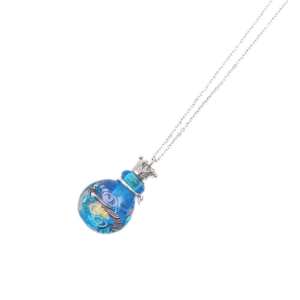 Sky Blue Stainless Steel Glass Pendant Necklace - Essential Oil Diffuser & Aromatherapy Jewelry for Women - Perfect for Meditation, Yoga, and Daily Wear