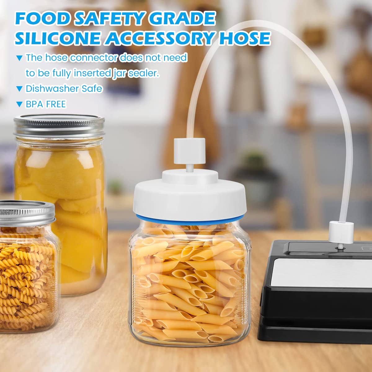 **Mason Jar Vacuum Sealer Kit with Manual Air Pump - Food Storage Accessory for Wide & Regular Mouth Jars - Portable Hose for Food Saver - Perfect for Meal Prep, Canning & Long-Term Food Preservation**