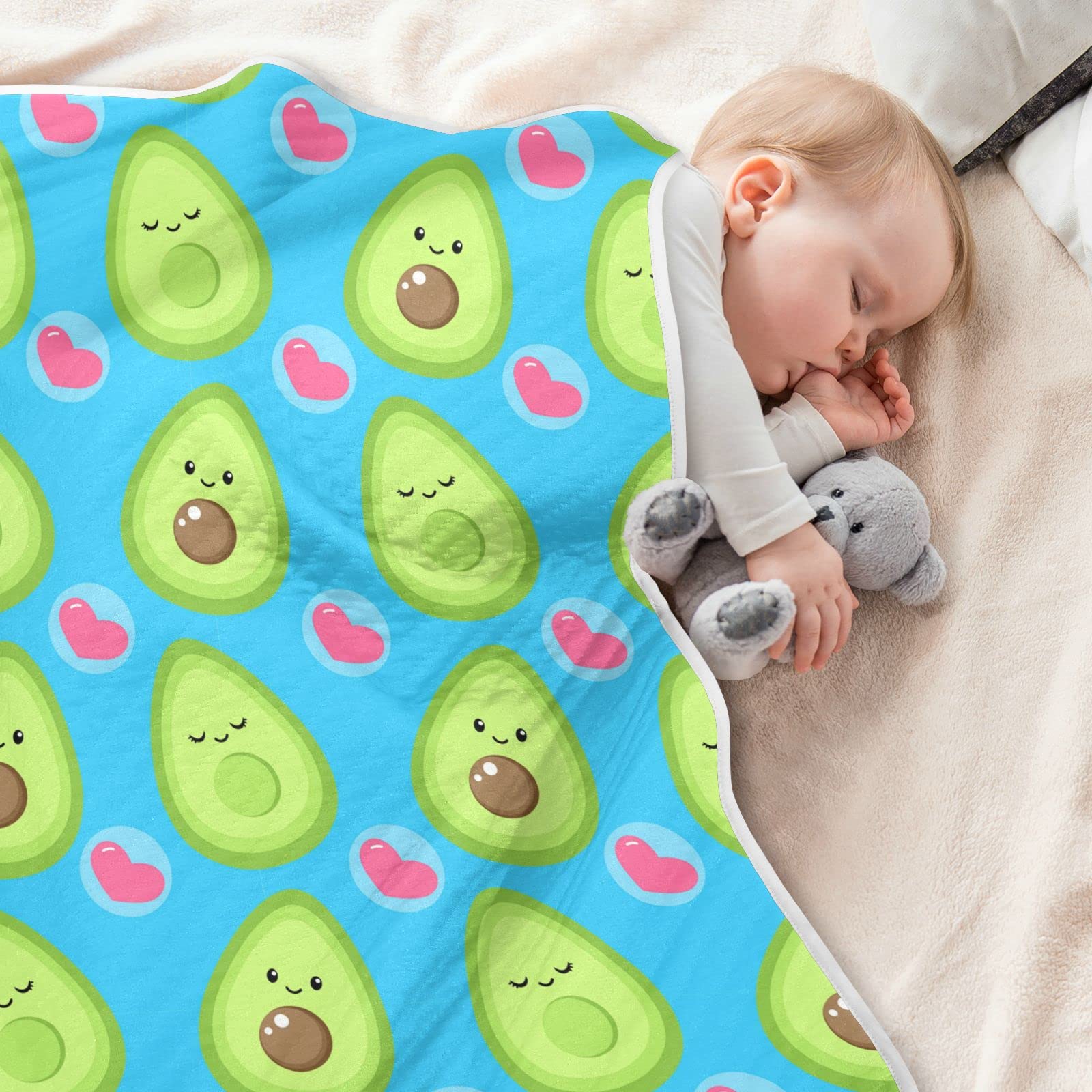 JIPONI Super Soft & Warm Baby Blanket - Cute Cartoon Avocado & Heart Design - Personalized 30x40 Inch Blanket for Boys & Girls | Perfect for Nursery, Stroller, Swaddling & Gift Giving