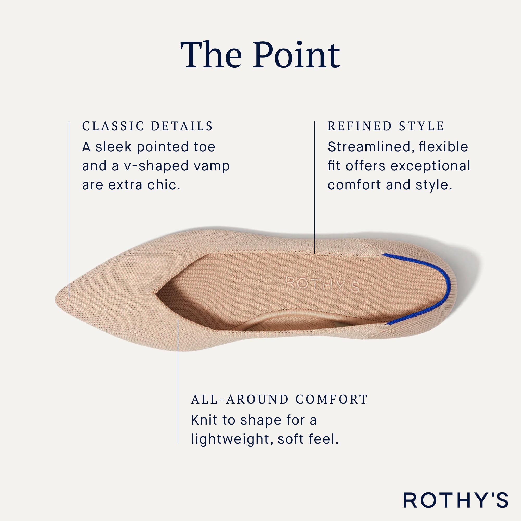 Rothy's The Point Women's Slip-On Shoes | Machine Washable Recycled Plastic Bottle Flats | Eco-Friendly Pointed-Toe Ballet Flats for Work, Travel & Everyday Wear