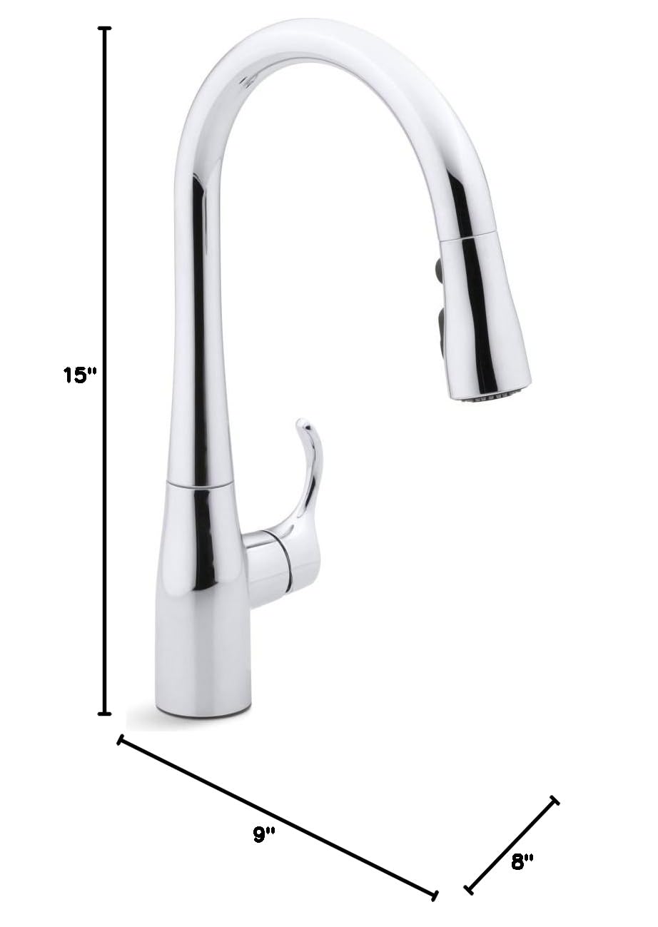 KOHLER 597-CP Simplice Pull Down Kitchen Faucet with 3-Spray Function - Polished Chrome Finish for Modern Kitchen Sinks | Perfect for Washing Dishes, Filling Pots & Cleaning Vegetables
