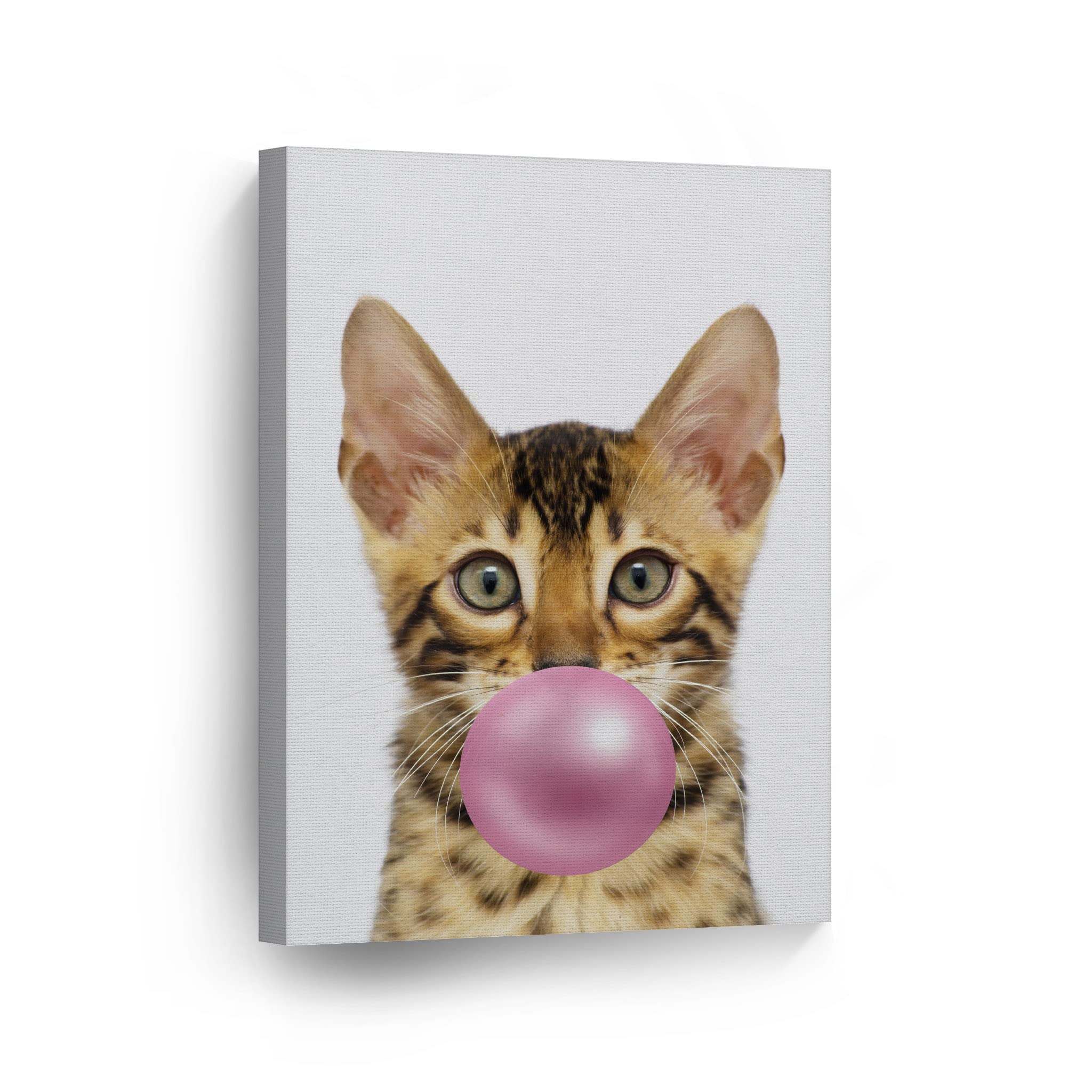 Savannah Cat Kitten Chewing Bubble Gum Canvas Wall Art Print - 40x30 Inch Pet Lover Gift, Pop Art Home Decor for Living Room, Bedroom, Nursery & Office - Perfect for Cat Enthusiasts & Animal-Themed Spaces