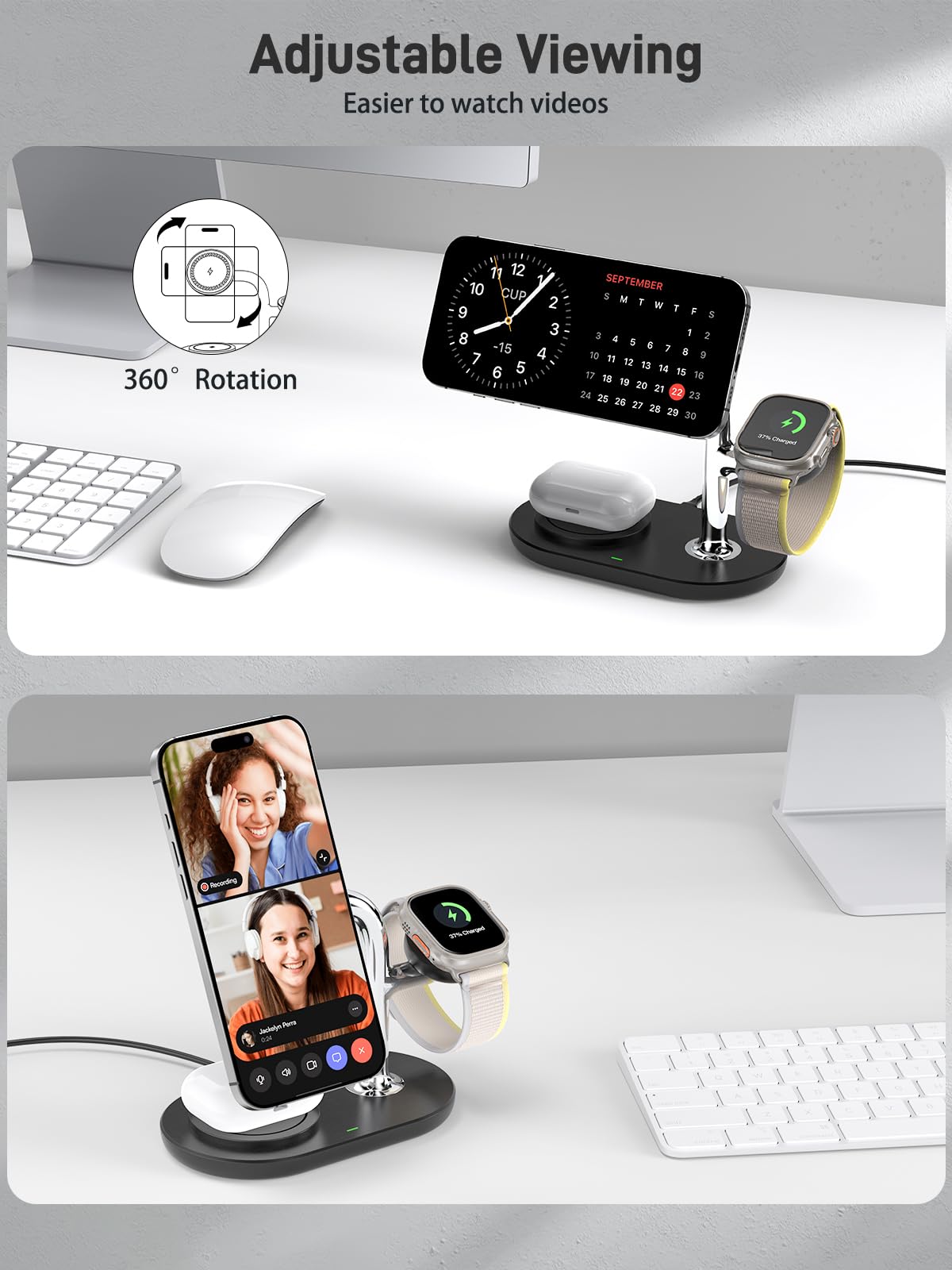 3-in-1 Magnetic Wireless Charging Station for iPhone 16/15/14/13/12 Series, AirPods Pro 2 & Apple Watch Series 10/9/8/7 | Fast Dual Charging Pad with MagSafe Technology | Perfect for Home, Office & Travel Use