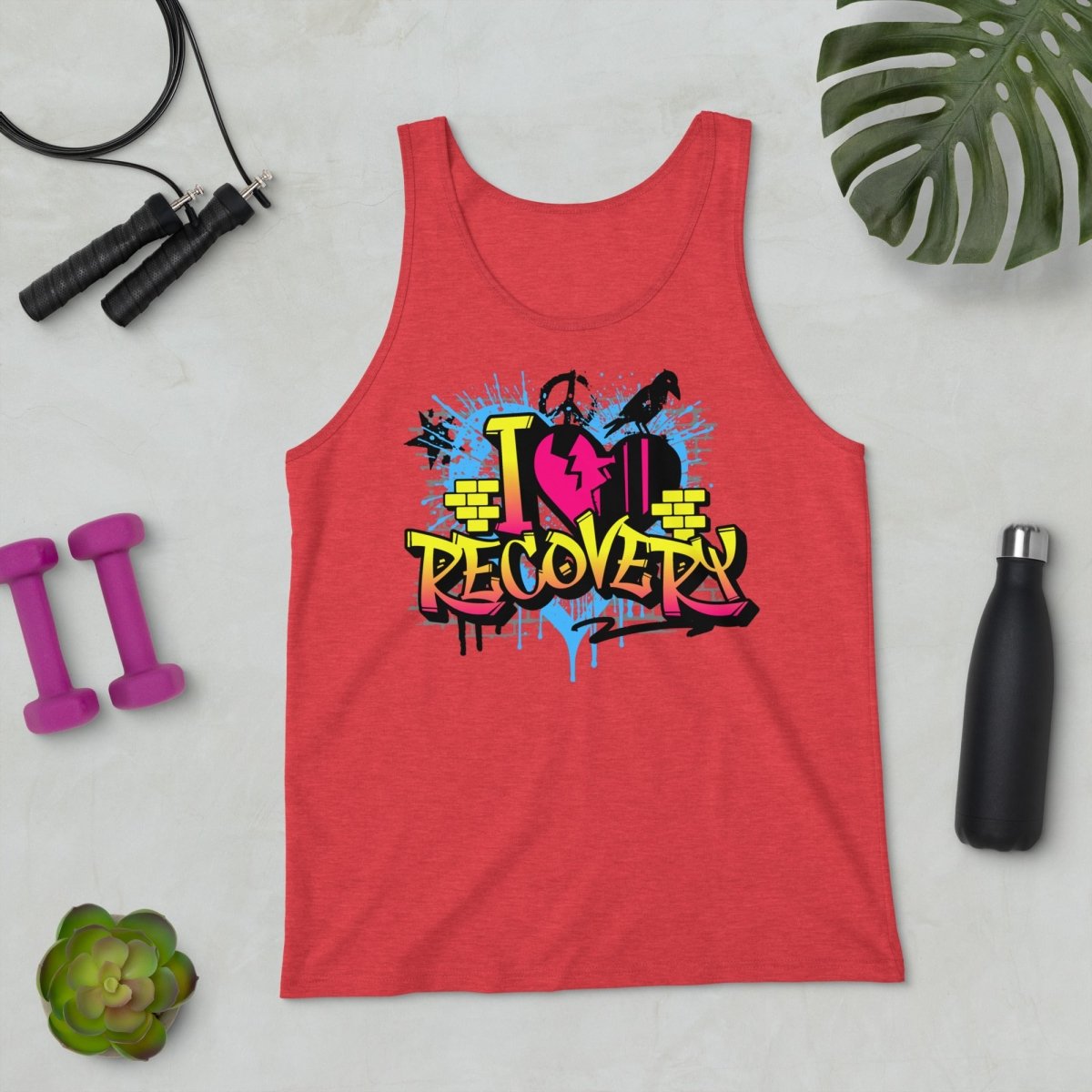 Recovery Rebel Graffiti Tank Top - Women's Vintage Streetwear Graphic Muscle Tee for Gym, Workout & Urban Fashion
