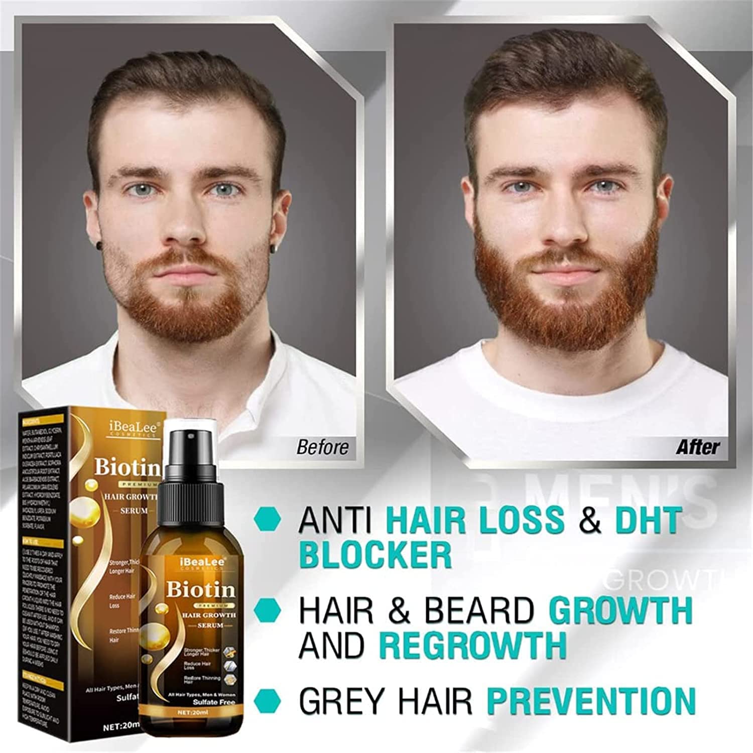 Re'Awaken Biotin Hair Growth Serum & Beard Spray - Hair Loss Treatment for Women & Men | Reduces Hair Loss, Promotes Regrowth & Restores Thinning Hair (3 Pack) | Perfect for Daily Hair Care Routine & Styling