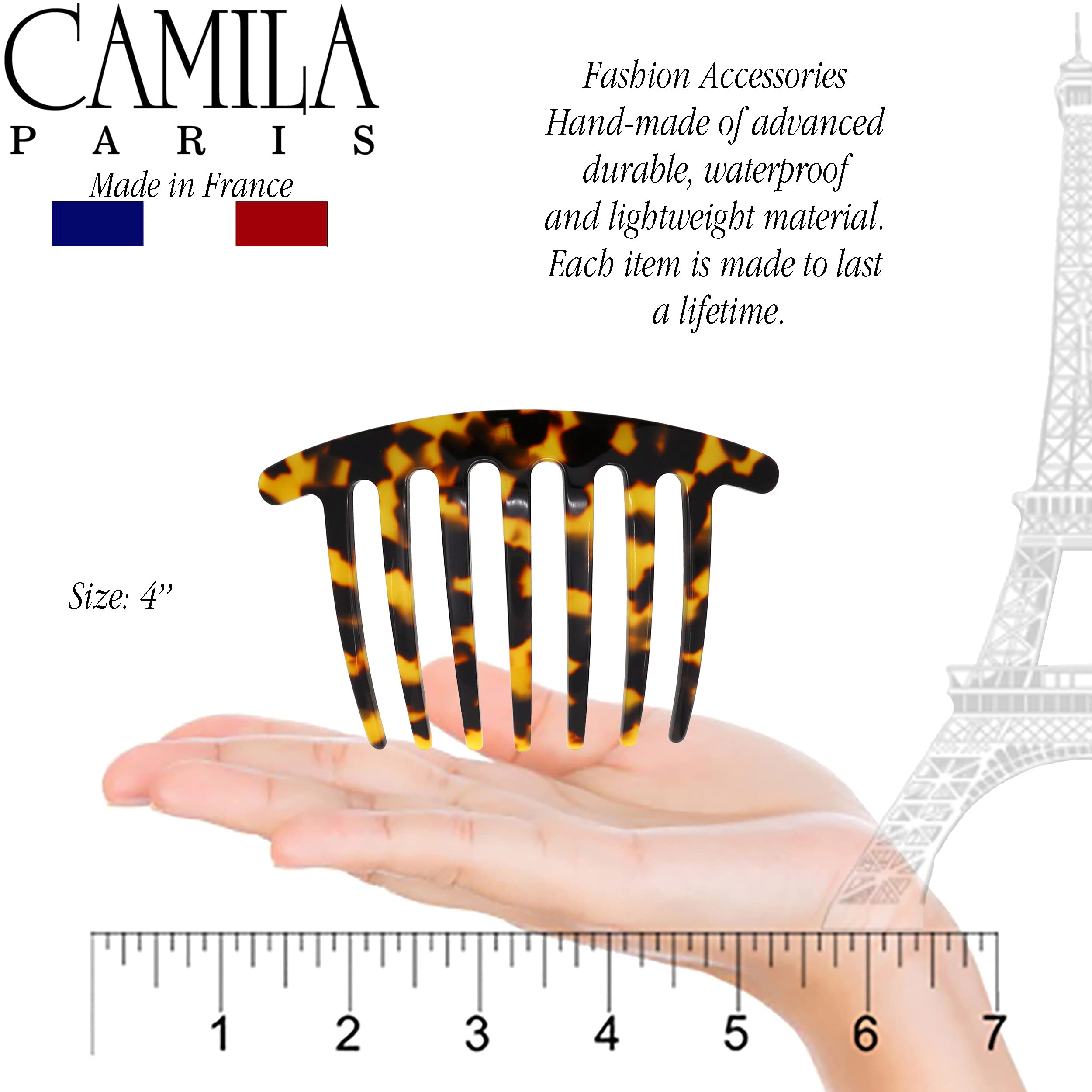 Camila Paris CP3184 French Handmade Side Comb - Rounded Hair Clip for Women | Strong Hold Hair Accessories for Bun, Chignon & Up-Do Styling | Made in France | Perfect for Weddings, Parties & Everyday Elegance