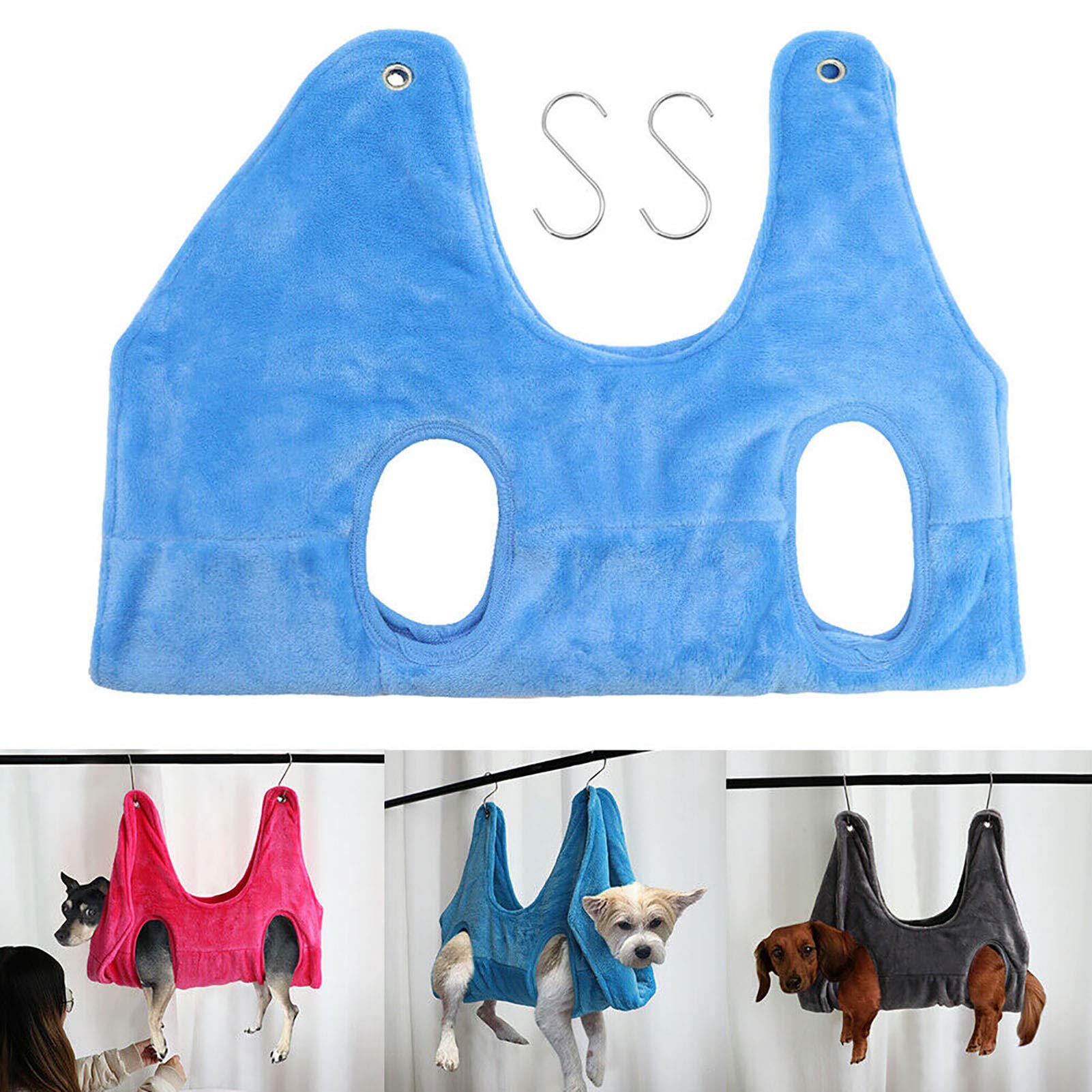 Dog Grooming Hammock with 2 Hooks - Pet Grooming Sling for Small Dogs, Nail Trimming & Bathing - Blue Dog Lift Harness for Safe & Easy Grooming at Home or Vet Clinic