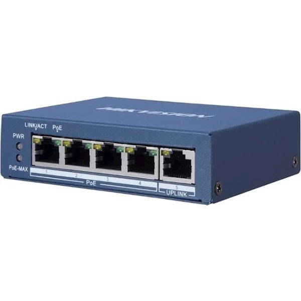 DS-3E0505HP-E 5-Port Gigabit PoE Switch with 3× PoE, 1× Hi-PoE & 1× RJ45 Port - Ideal for IP Cameras, VoIP Phones & Wireless Access Points