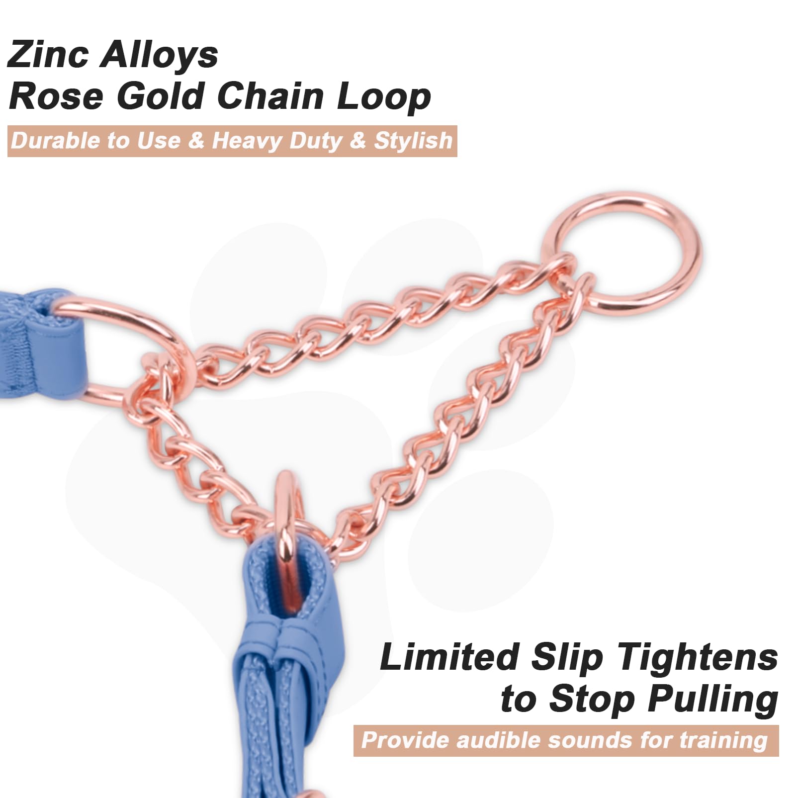 Premium Soft Leather Martingale Dog Collar with Rose Gold Chain - Adjustable No-Pull Training Collar for Small, Medium & Large Dogs - Quick Release Buckle in Blue & Purple - Perfect for Walks, Training & Fashionable Pet Accessories