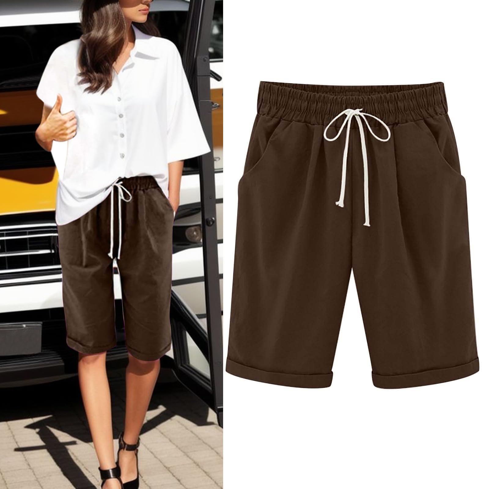 Women's Plus Size Bermuda Shorts - Elastic Waist & Drawstring for Casual Wear