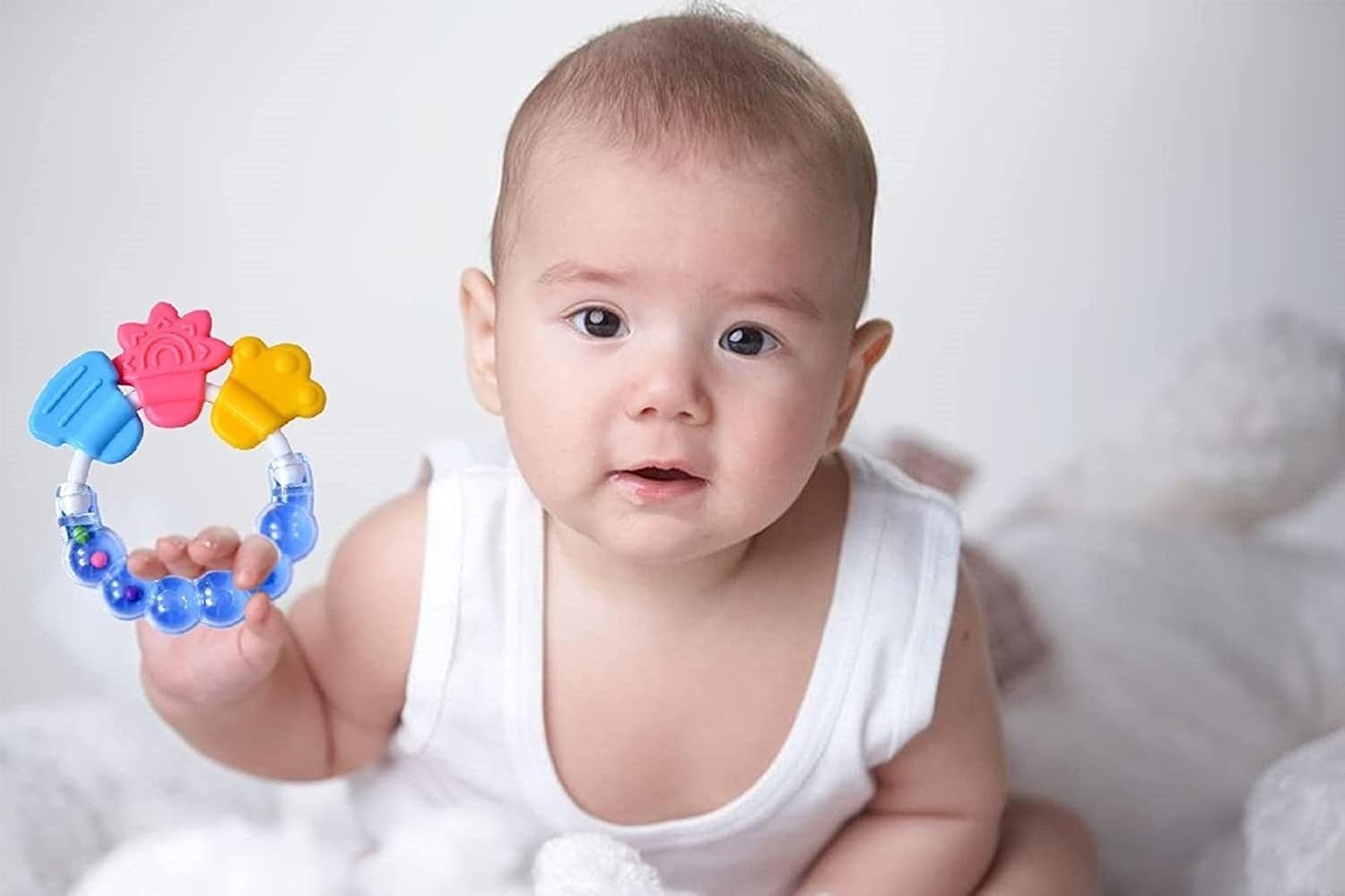 Kritiu BPA-Free Silicone Baby Rattle Nibbler & Spoon Set - Safe Teething Toy & Feeding Utensils for Infants 6+ Months (Blue & Pink) | Perfect for Soothing Sore Gums & Introducing First Foods