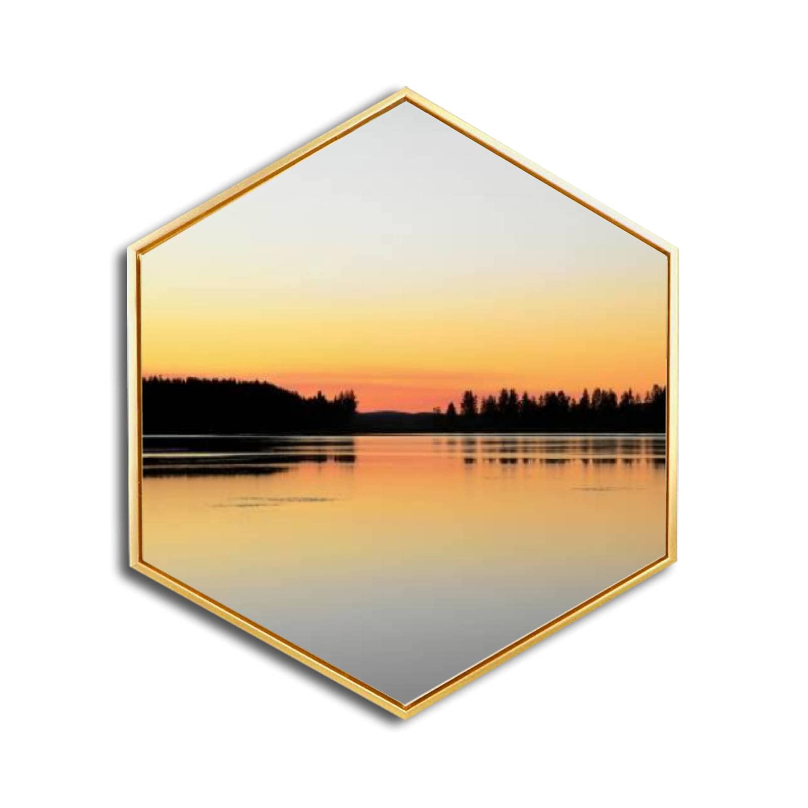 Swedish Lapland Golden Framed Canvas Wall Art - Minimalist Modern Giclee Print Hexagon Decor for Home & Office - Ready to Hang - Perfect for Living Room, Bedroom or Workspace