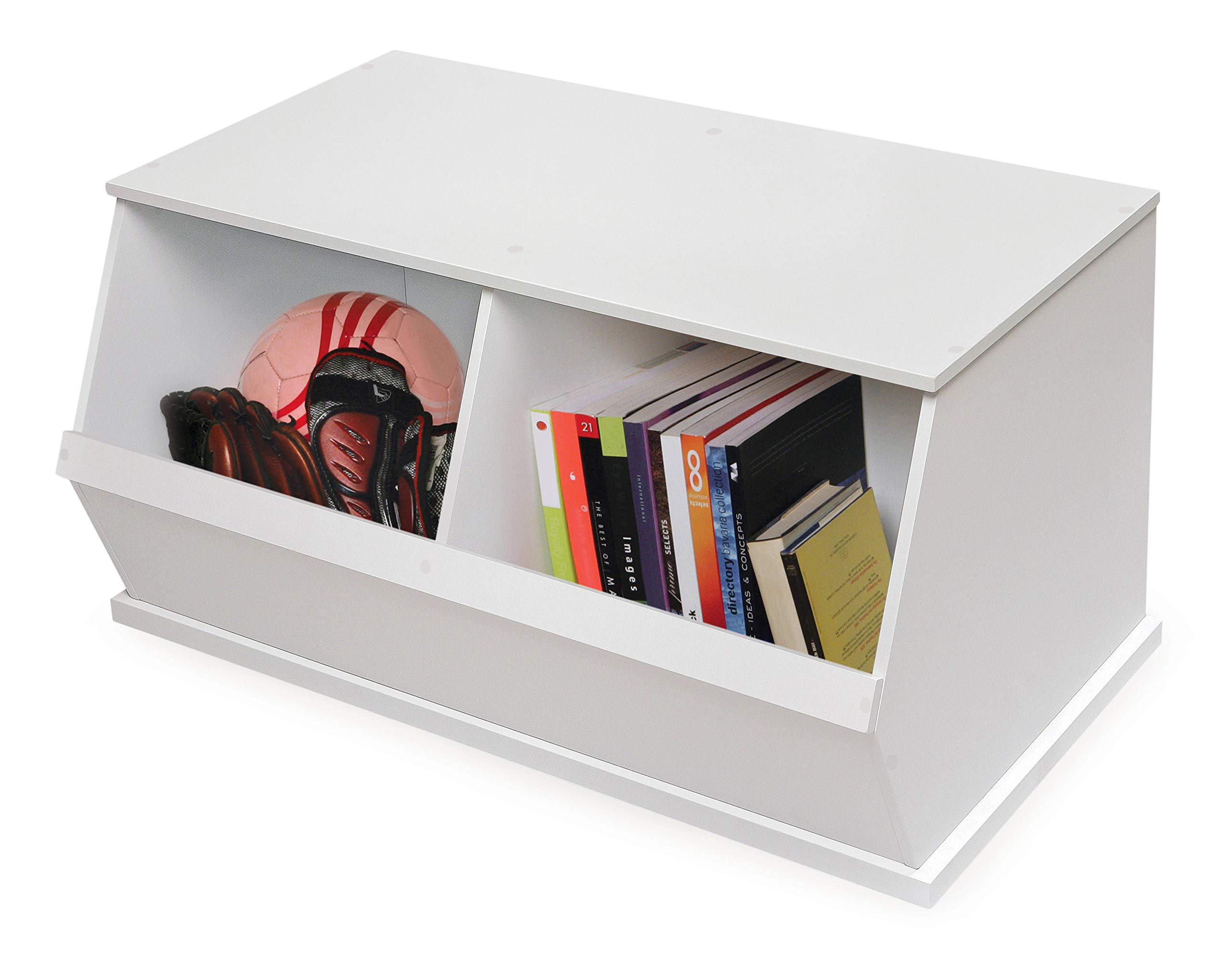 Badger Basket Two-Bin Stackable Storage Cubby – White Modular & Expandable Organizer for Toys, Crafts, Kids Room & Playroom Organization