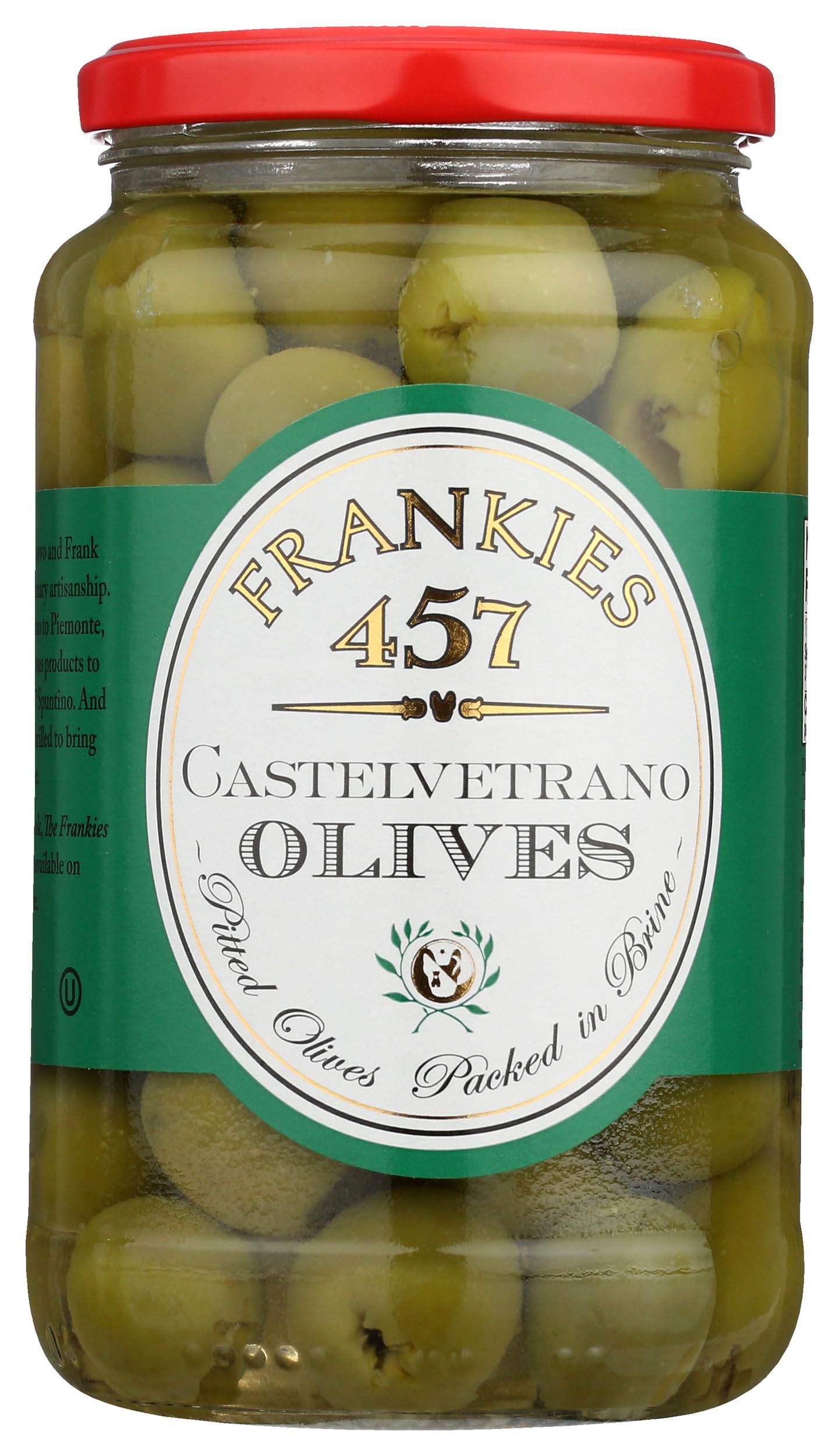 Frankies 457 Pitted Castelvetrano Olives - Authentic Sicilian Green Olives from Italy | Premium Handpicked Imported Italian Olives in 9oz Jar | Perfect for Charcuterie Boards, Salads, Cocktails & Gourmet Cooking