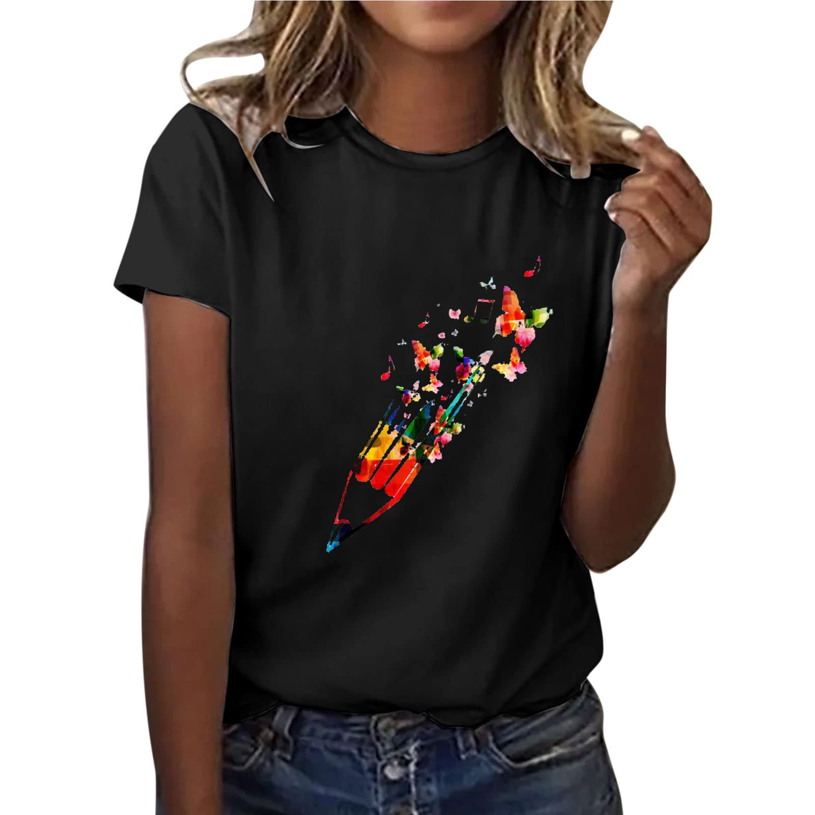 UBST Women's Casual Print Short Sleeve T-Shirt - Summer Comfort Tee for Outdoors & Travel