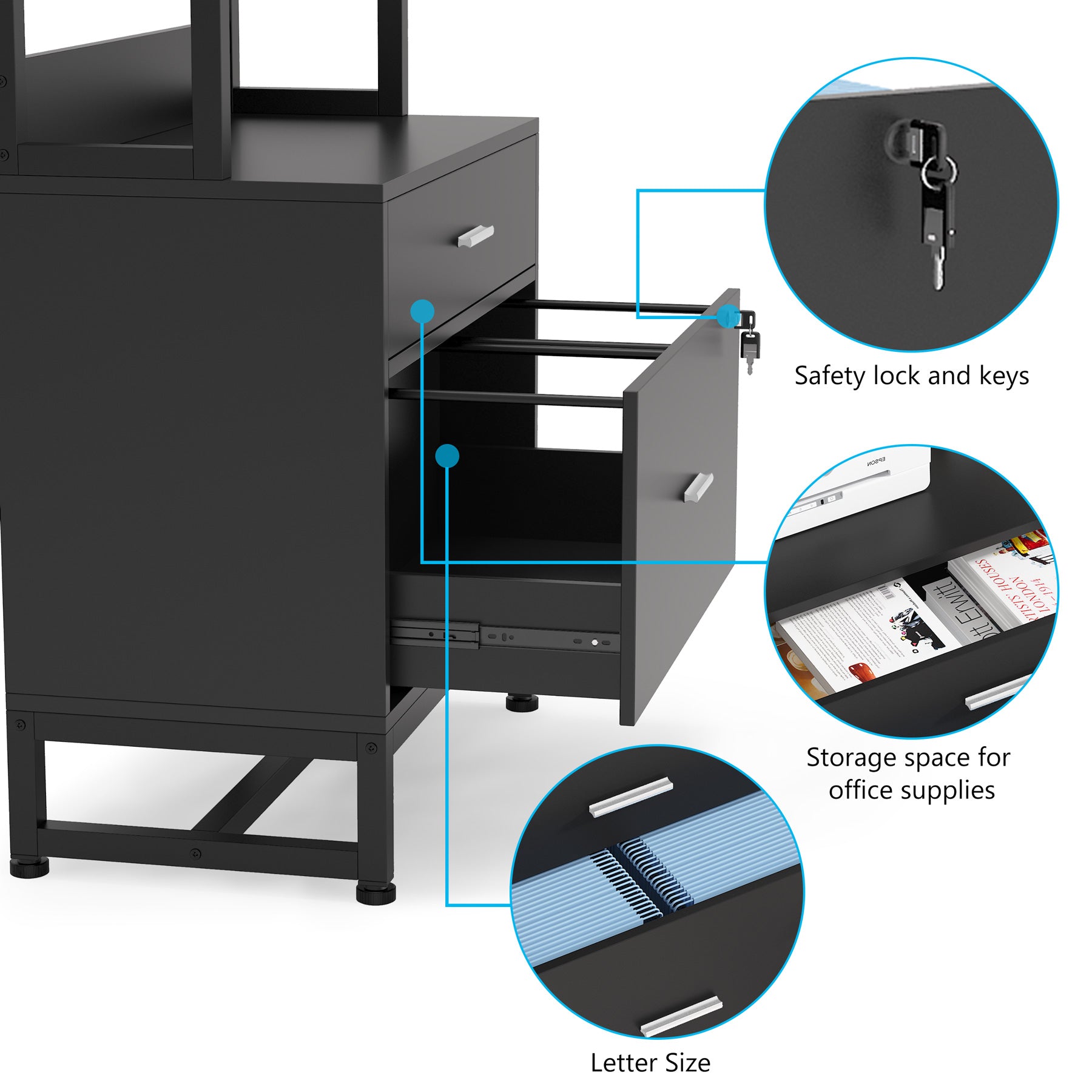 2-Drawer Vertical File Cabinet with Open Shelves - Compact Office Storage for Documents & Supplies | Perfect for Home, Office & Small Business Organization
