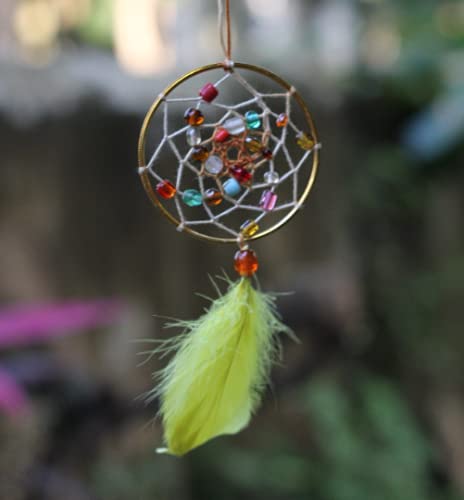 Authentic Mini Dreamcatcher with Real Feathers - Native American Inspired Car Mirror Hanging - Ethnic Style Shamanic Decor & Witchcraft Accessory for Home, Office, or Spiritual Space