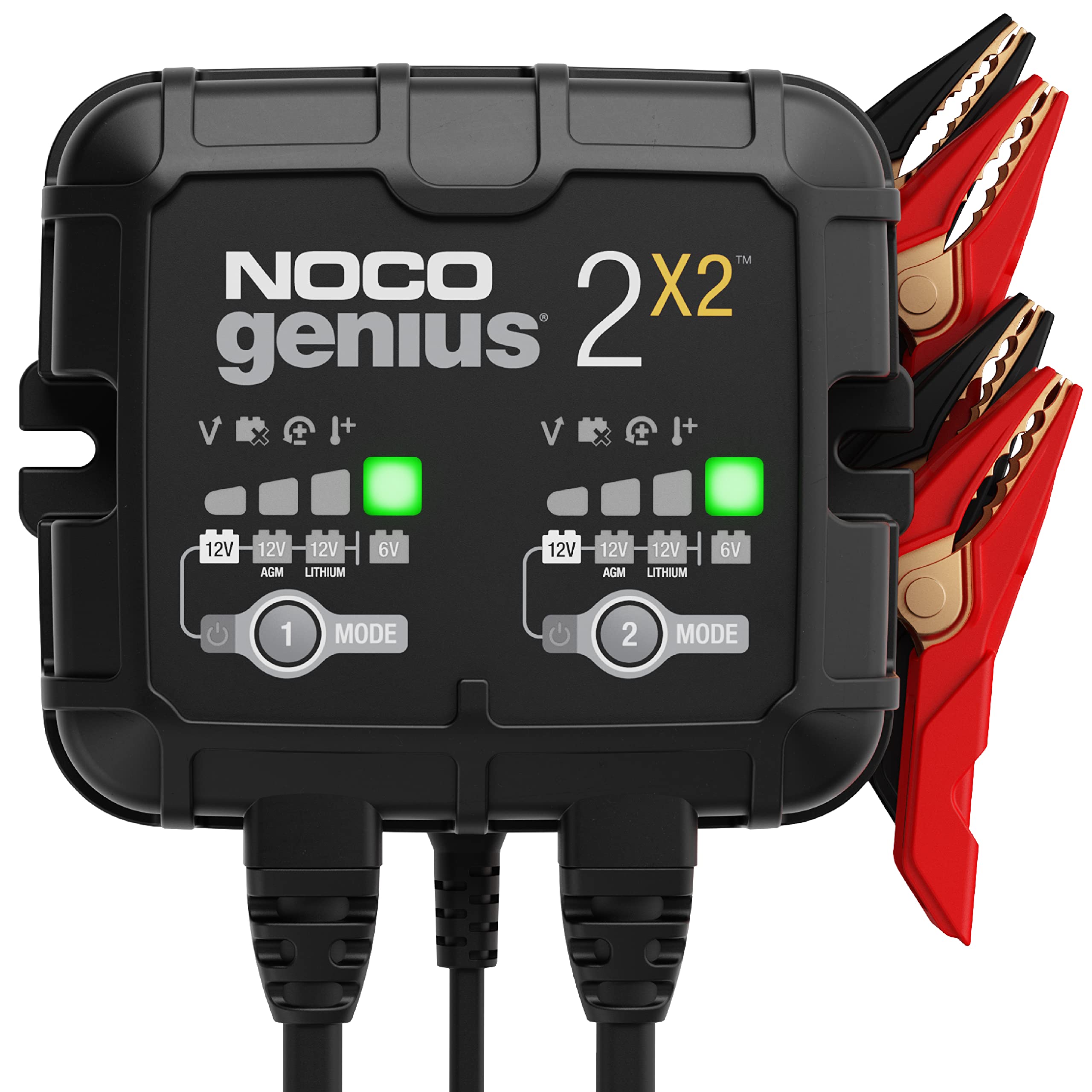 NOCO GENIUS2X2 Smart Car Battery Charger - 2-Bank 4A (2A/Bank) 6V/12V Automotive Charger, Battery Maintainer & Trickle Charger for Motorcycle, ATV, Lithium Batteries - Perfect for Winter Storage & Vehicle Maintenance