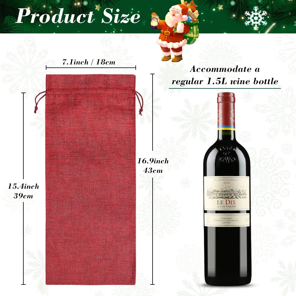 Shintop 10-Pack 1.5L Jute Wine Gift Bags with Drawstring - 16 x 6.7 Inch Natural Hessian Bottle Bags for Wine, Champagne & Liquor - Perfect for Weddings, Parties & Holiday Gifting (Red)