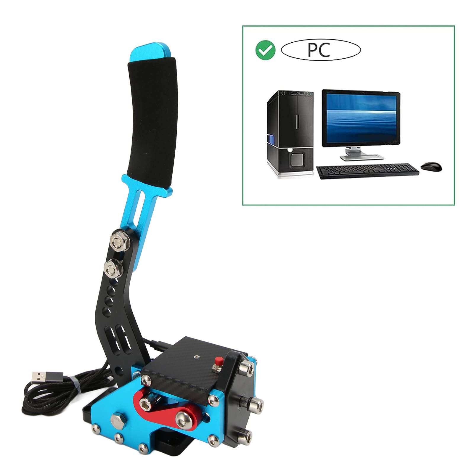 64 Bit USB Handbrake for PC Racing Games - Progressive & Silent Design, No Wobble, Compatible with Logitech G27/G25/G29/G920 & Thrustmaster T500/T300/T300RS (Blue) - Perfect for Sim Racing, Drifting & Rally Games