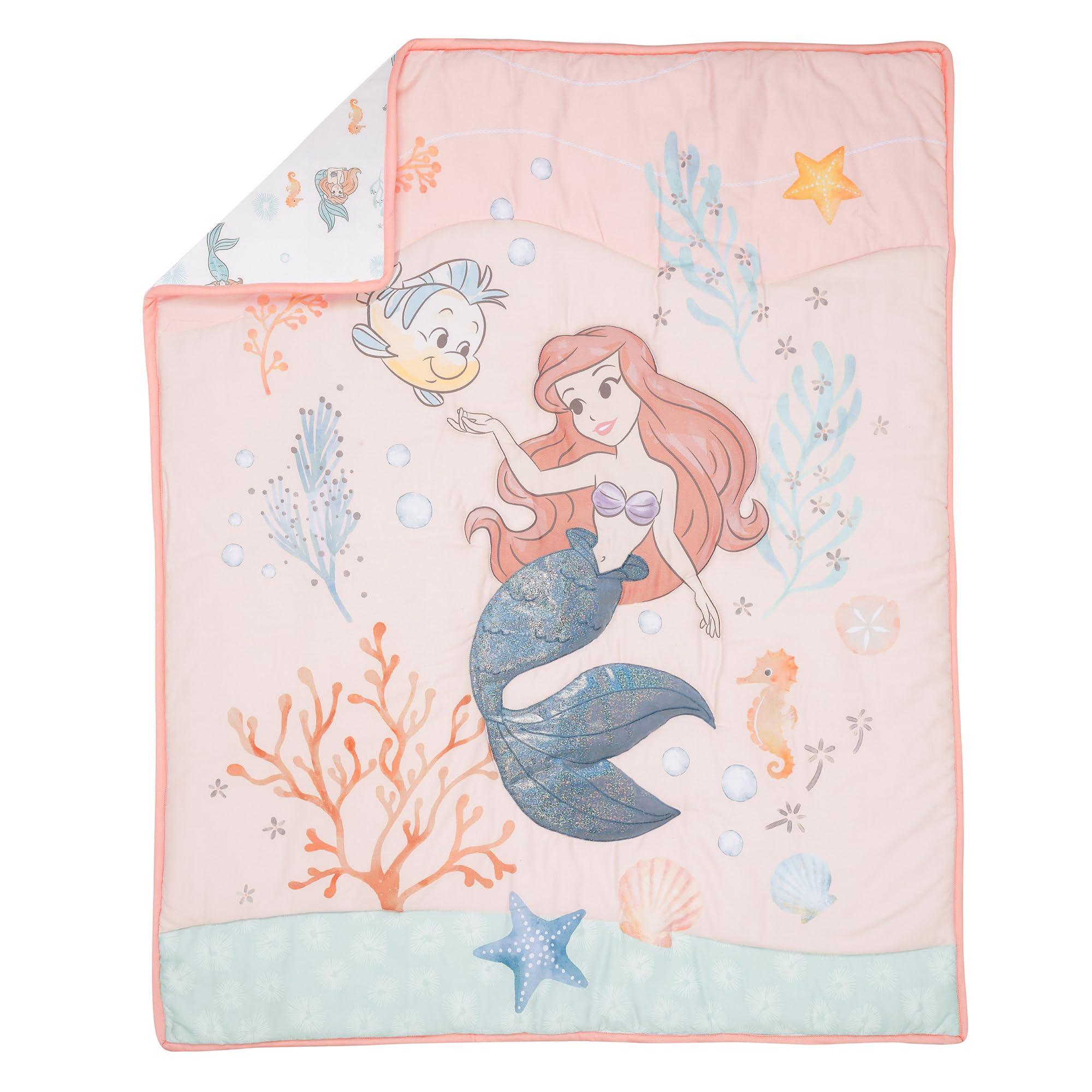 Disney Baby The Little Mermaid 3-Piece Crib Bedding Set - Soft Baby Blanket, Fitted Sheet & Crib Skirt - Perfect for Nursery, Baby Shower Gift & Newborn Sleep Comfort