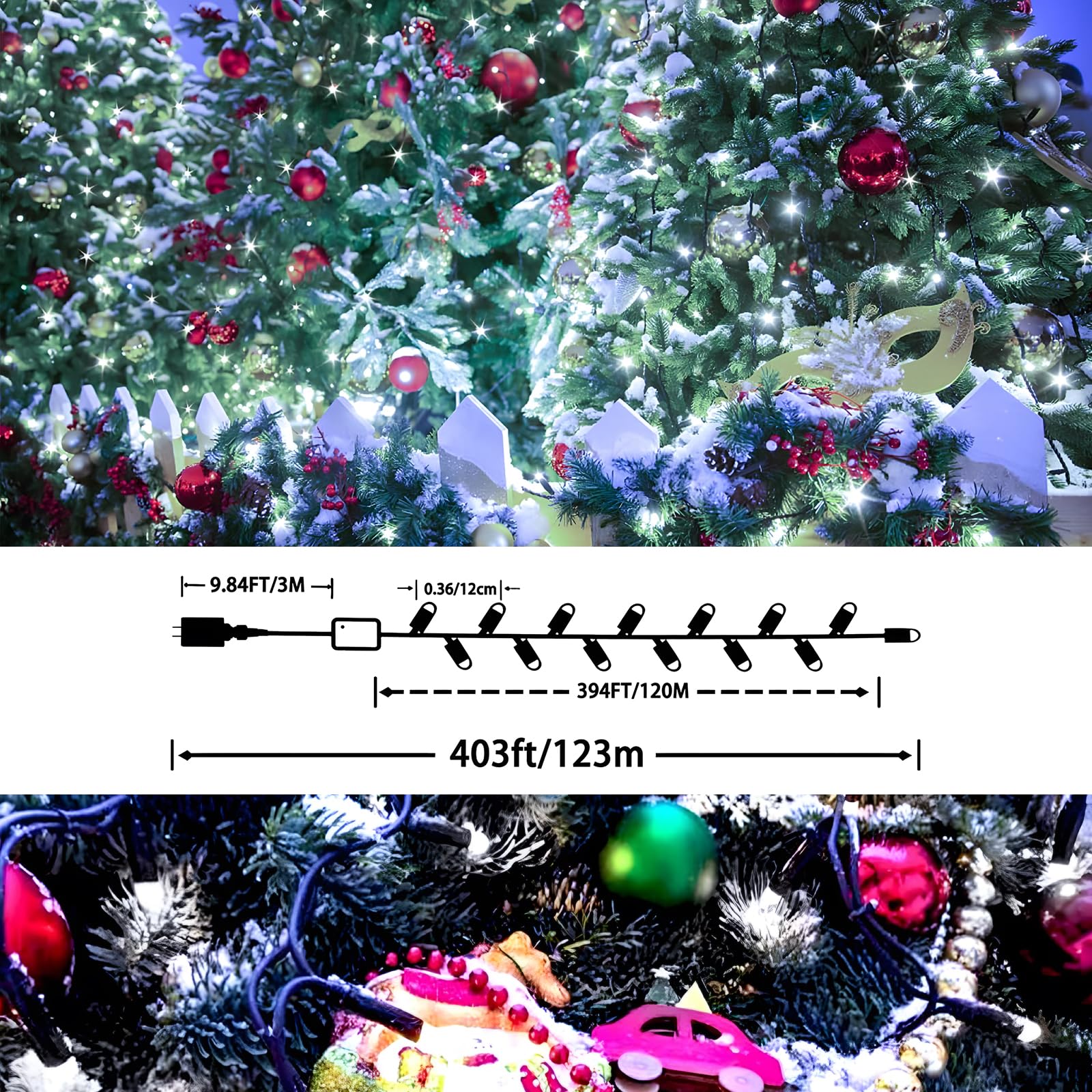 XURISEN 403FT Christmas Lights - 1000 LED Super Long String Lights with 8 Modes & Memory Timer, Plug-in Twinkle Fairy Lights for Home, Xmas, Party, Wedding Decor - Perfect for Indoor/Outdoor Holiday Lighting, Backyard, Garden, and Special Events