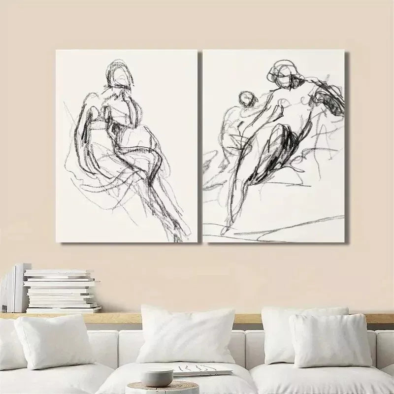 2pcs Vintage Abstract Portrait Skies Canvas Wall Art - 50x75cm Framed Minimalist Painting, High Quality Print, 100% Australian Made, Ready to Hang - Perfect for Living Room, Bedroom & Office Decor
