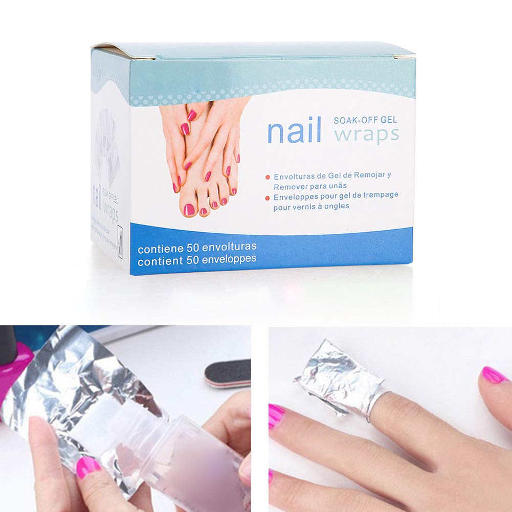 50Pcs Nail Wraps Foils with Cotton Pads - Professional Nail Polish Remover for Gel & Acrylic Nails - Easy Soak Off Nail Removal Tools for Salon & Home Manicure