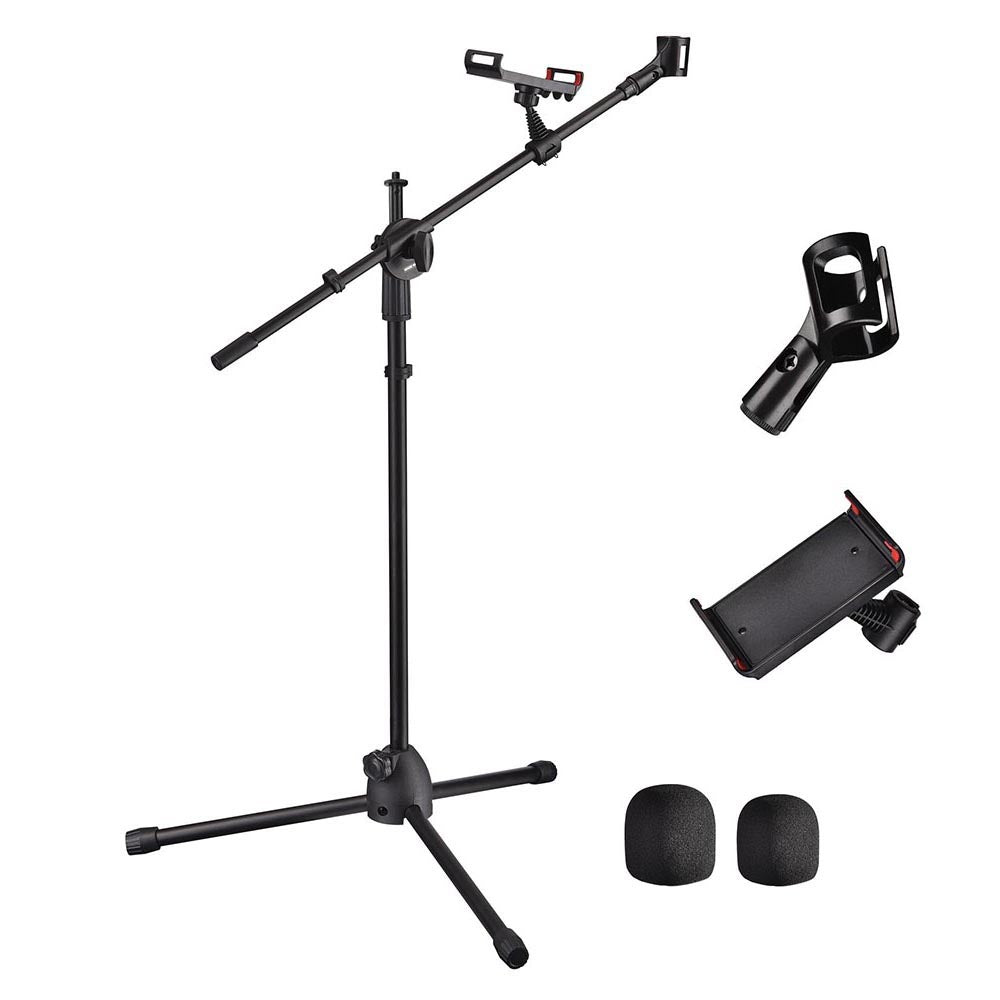 Professional Mic Stand Boom Arm with Clip & Phone Holder - Adjustable Height 2.8ft to 5.11ft - Perfect for Podcasting, Streaming, Gaming & Home Studio Recording