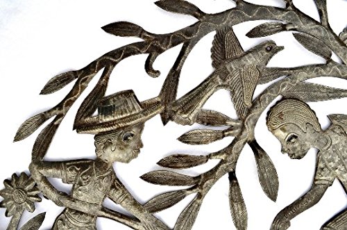 Handmade Cactus Folk Art Wall Sculpture - Haiti Recycled Metal Art, Fair Trade Steel Wall Decor, 34