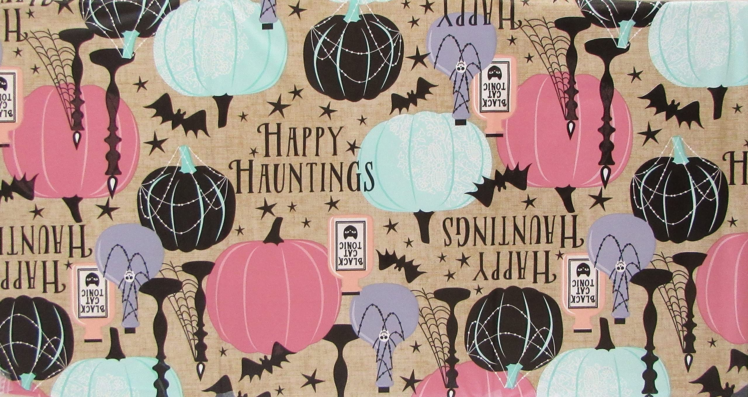 Black Cat Tonic Halloween Tablecloth - 52x52 Flannel Vinyl for Party Decor