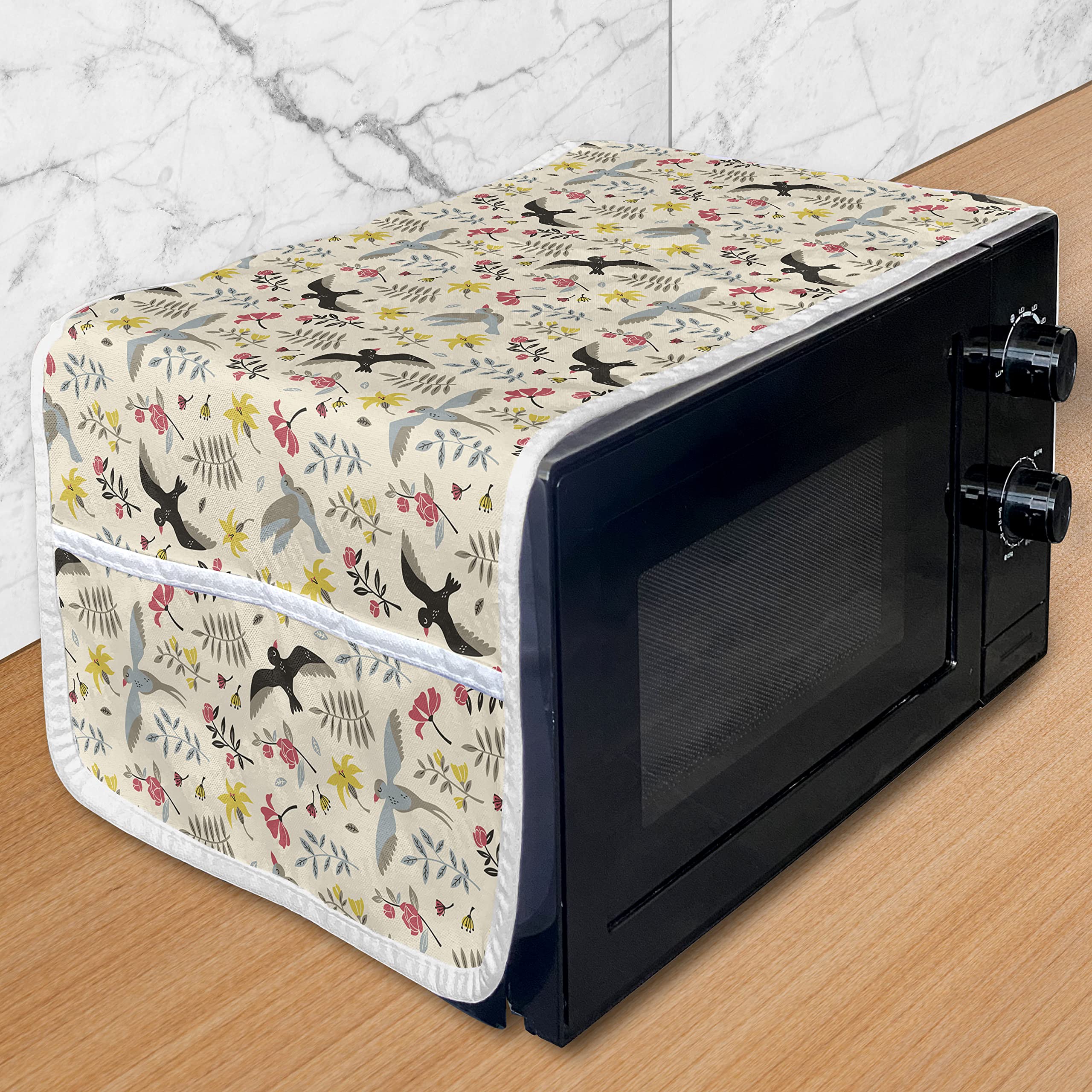 Ambesonne Spring Microwave Cover - Waterproof Kitchen Organizer with Pockets, 36