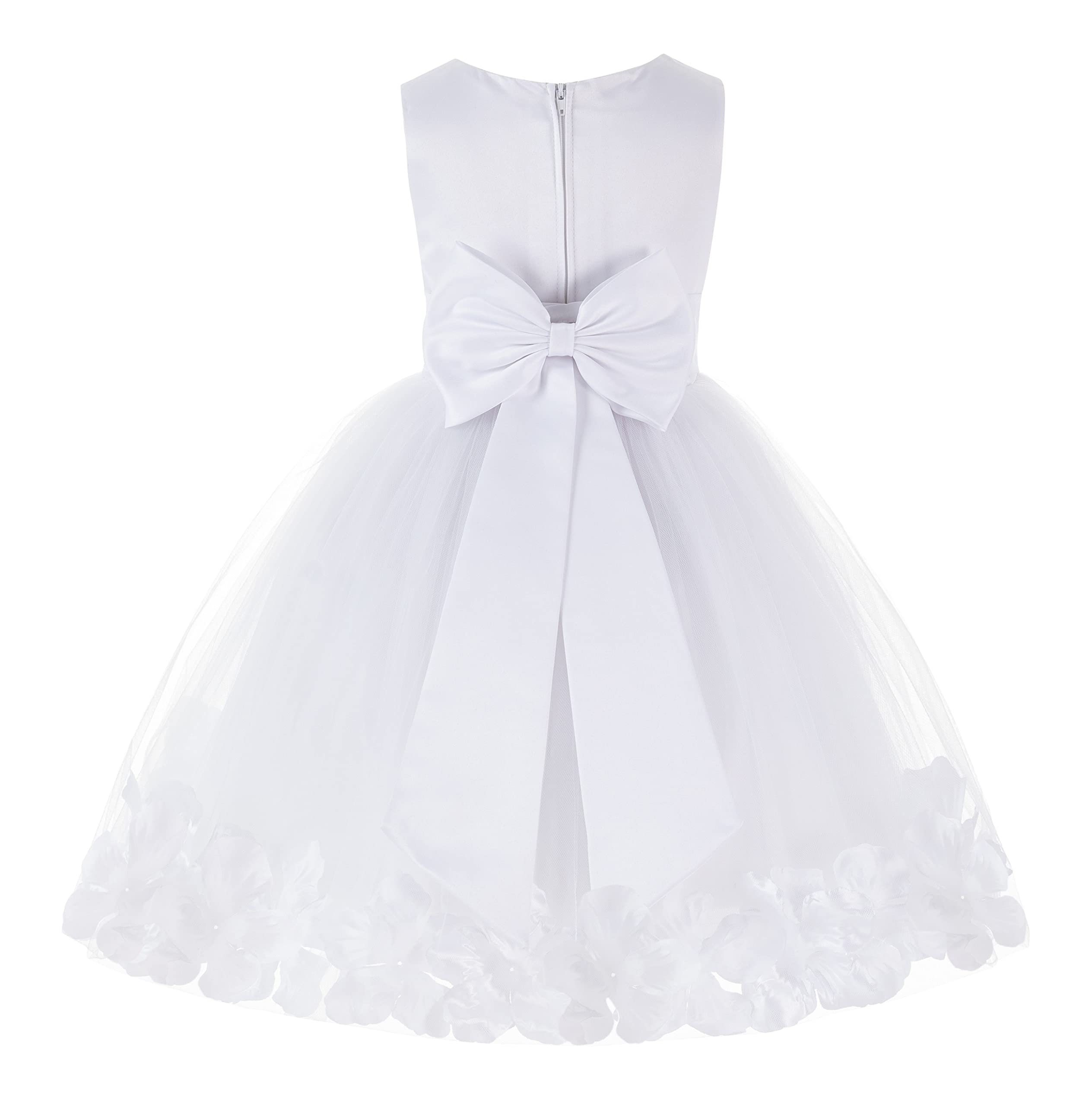 White Tulle Rose Petals Flower Girl Dress - Elegant Christening Gown for Weddings & Baptisms - Size 6 (302T) | Perfect for Flower Girls, First Communion & Special Occasions