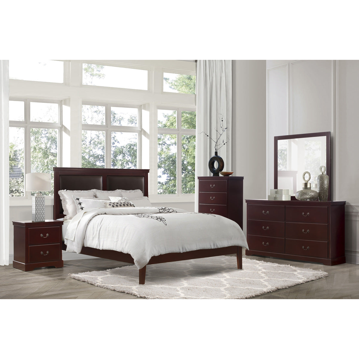 Stylish Cherry Wood 6-Drawer Dresser with Satin Nickel Handles - Perfect for Bedroom Storage & Organization