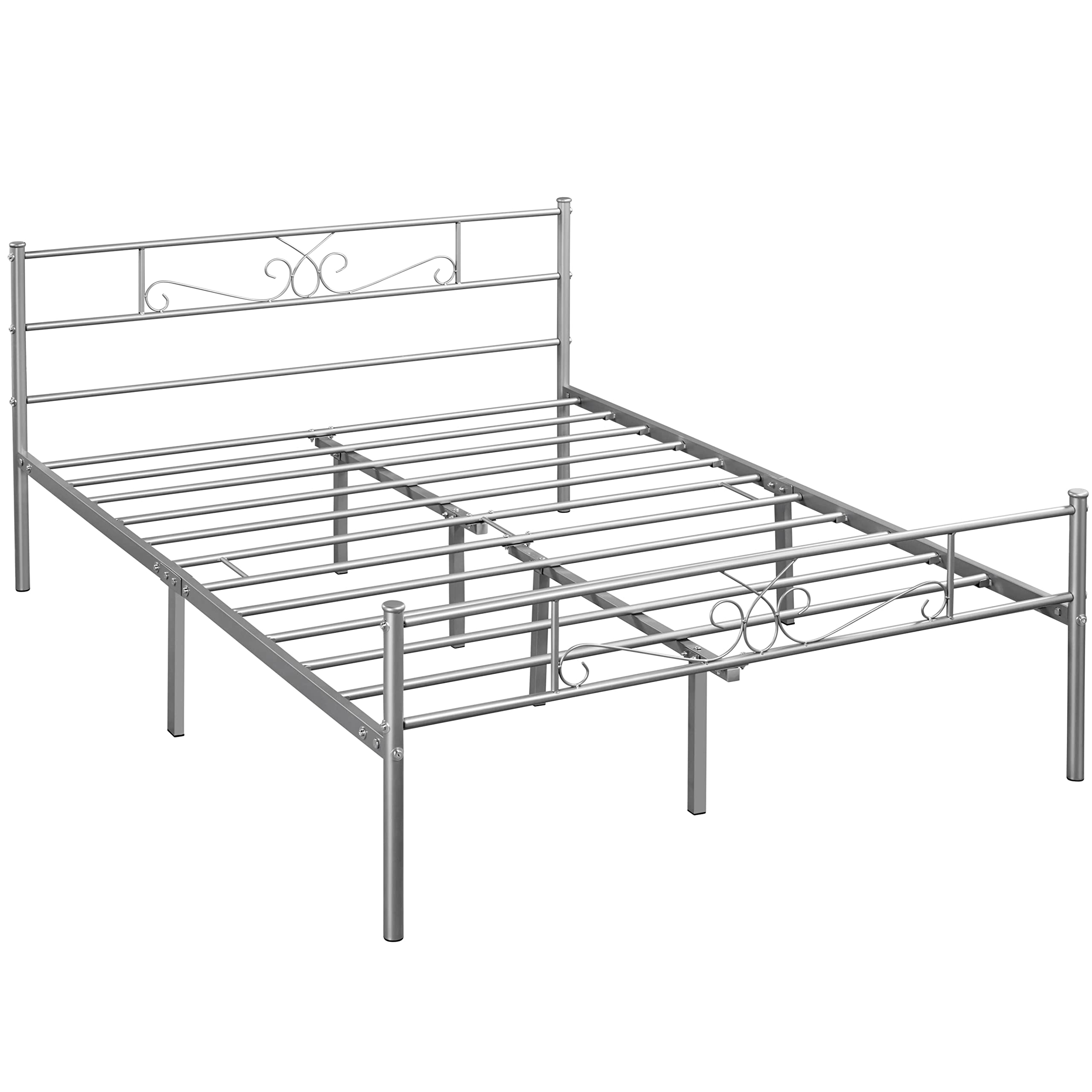 Topeakmart 13 Inch Silver Classic Metal Bed Frame with Headboard - Queen Size Platform Bed, Mattress Foundation & Slatted Base - Sturdy Support for Bedroom, Guest Room, Dorm or Apartment
