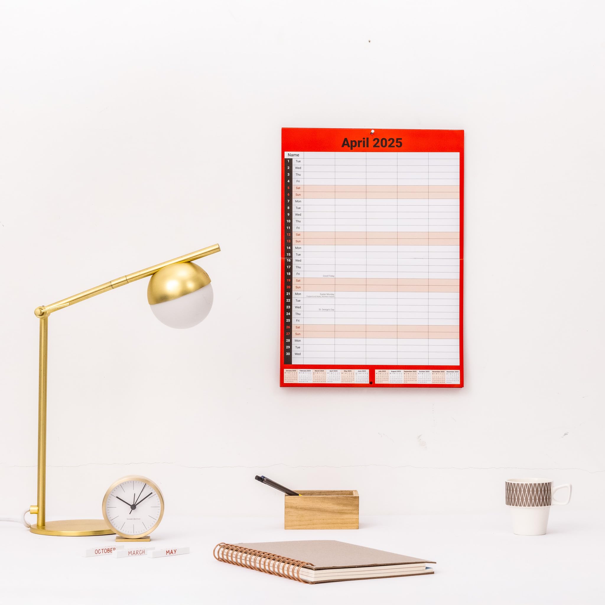 2025 Family Calendar A3 Size - 5 Column Monthly Wall Planner with Red & White Design - Perfect for Home, Office & School Organization