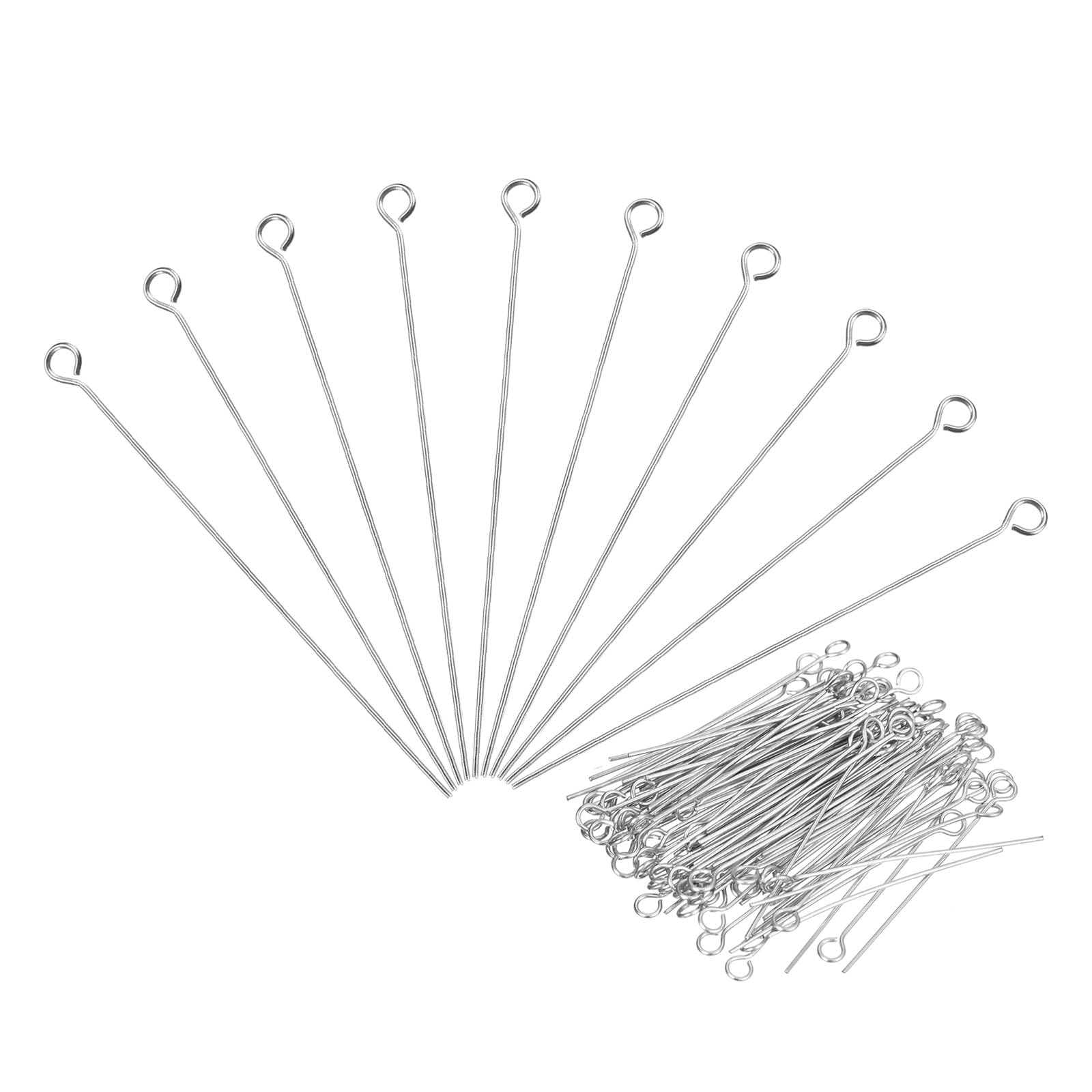 PATIKIL 50Pcs 304 Stainless Steel Jewelry Eye Pins - 70mm 22 Gauge Silver Open Eye Pins for Jewelry Making, DIY Craft, Necklaces, Bracelets & Earrings - Perfect for Beading, Wire Wrapping & Handmade Jewelry Designs