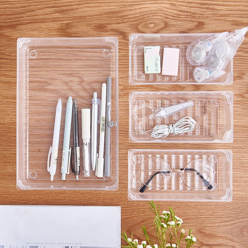 7-Piece Clear Plastic Storage Box Set - Versatile Drawer Dividers & Organizers for Cosmetics, Tableware, Jewelry | Shallow Narrow Trays for Home, Office & Kitchen Organization