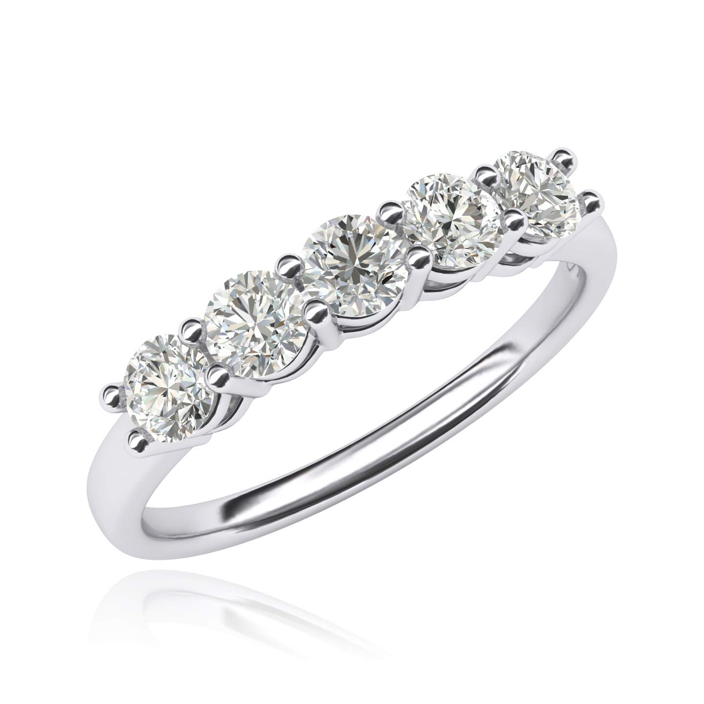 14K White Gold Five Stone Anniversary Ring with Simulated Diamonds (1.25ctw) - Elegant Eternity Band for Women - Perfect for Weddings, Anniversaries & Special Occasions