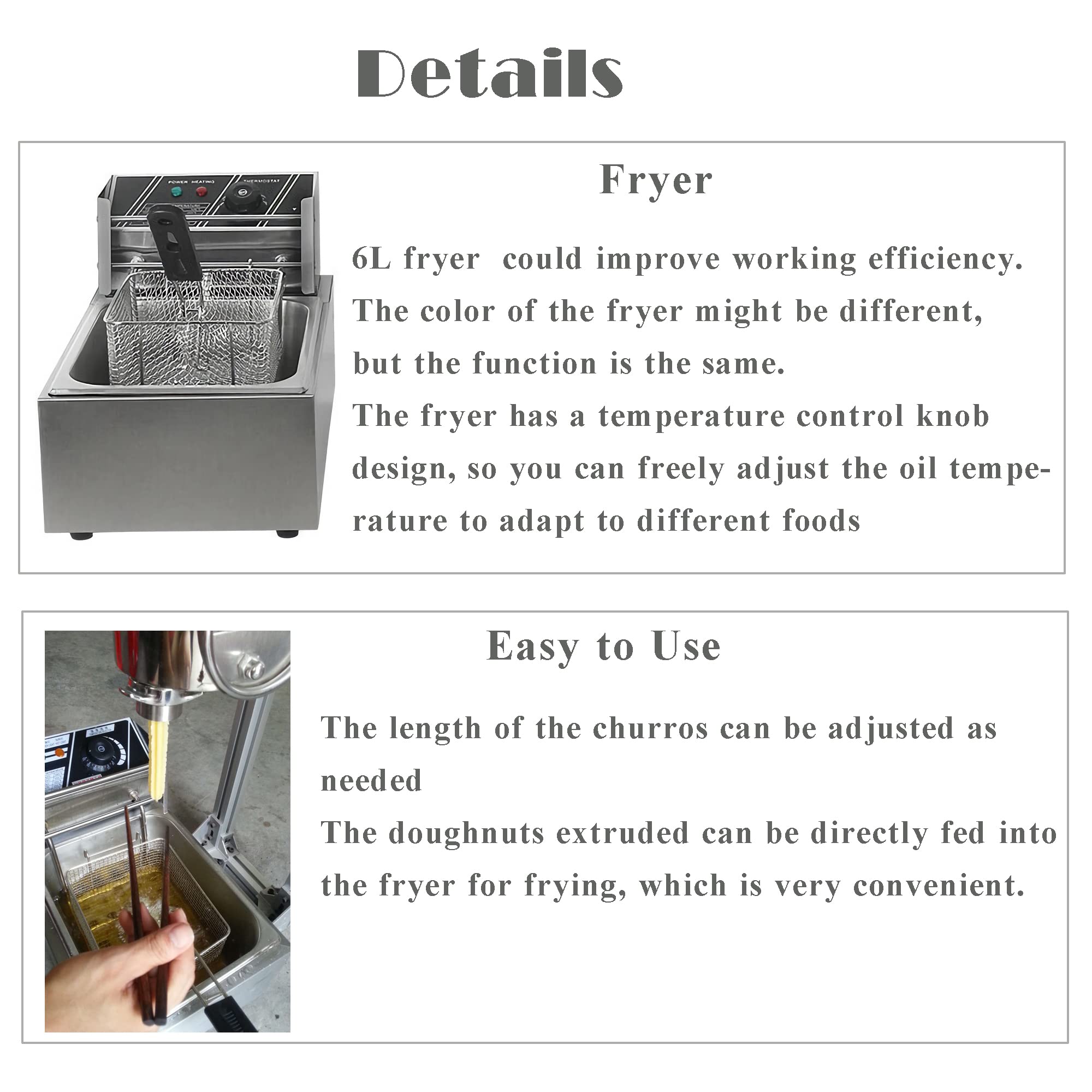 5L Manual Churro Maker Machine with Stand + 6L Commercial Electric Deep Fryer 2500W - Stainless Steel Spanish Donut & French Fry Maker for Bakeries, Cafes & Home Use - Perfect for Churros, Donuts, Fried Desserts & Snacks