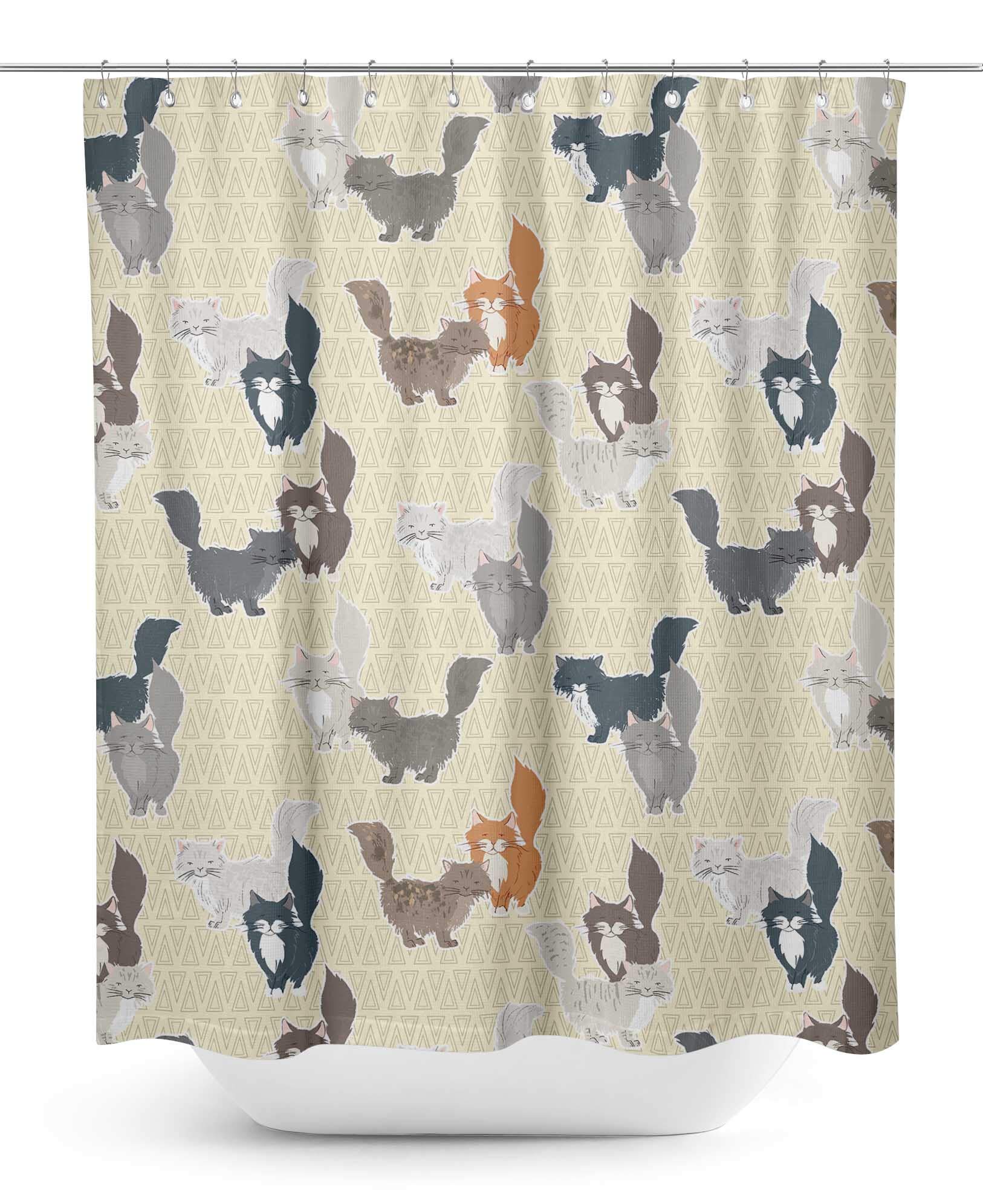 Stylish White Cats Geometric Bathroom Decor - Waterproof Shower Curtain 60x84 Inch - Perfect for Modern Bathrooms & Themed Decor