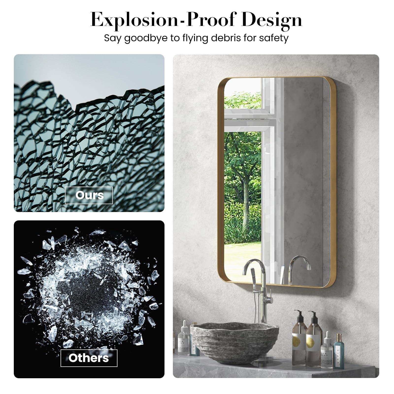 Tangkula 20 x 32 Inch Matte Gold Metal Framed Bathroom Mirror - Rust-Resistant Tempered Glass Wall Mirror for Bathroom Vanity, Horizontal or Vertical Hanging - Perfect for Modern Bathrooms, Powder Rooms & Dressing Areas