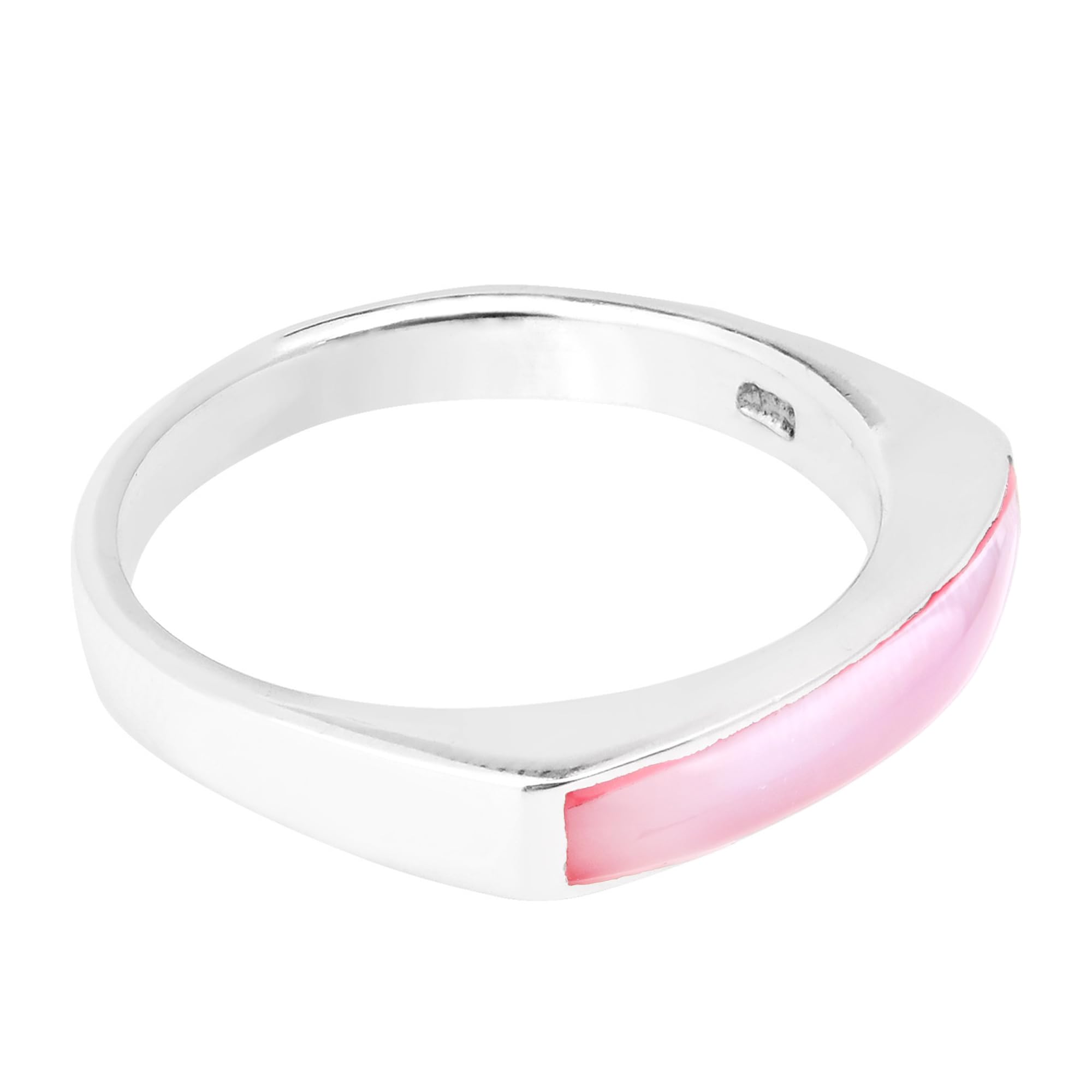 AeraVida .925 Sterling Silver Ring for Women - Pink Mother of Pearl Inlay Rectangular Bar Ring | Classic Wedding Band, Everyday Casual Jewelry | Comfort Fit Sizes 6-10 | Perfect Gift for Daughter, Wife, Mom | Ideal for Anniversaries, Birthdays & Special Occasions
