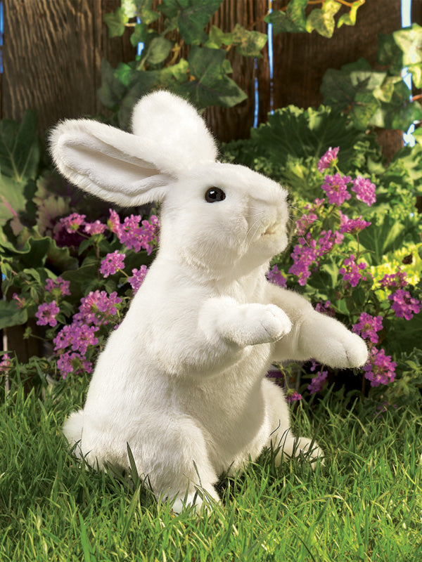 Folkmanis Standing White Rabbit Hand Puppet - Realistic Animal Toy for Kids, Storytelling, and Educational Play