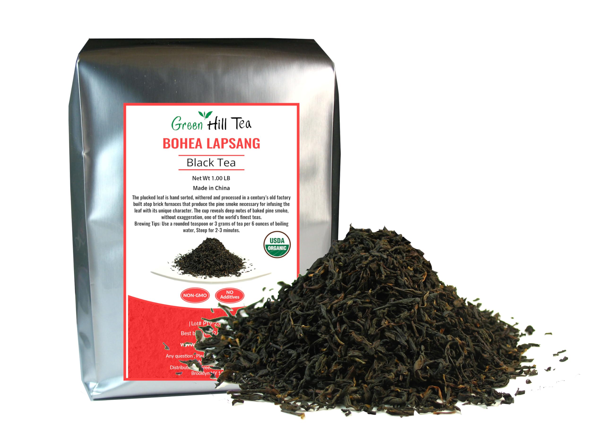 Premium Organic Bohea Lapsang Black Tea - Smoky Rich Aroma Loose Leaf Tea - 1lb Resealable Bag - Perfect for Camping, Relaxation & Gourmet Tea Blends