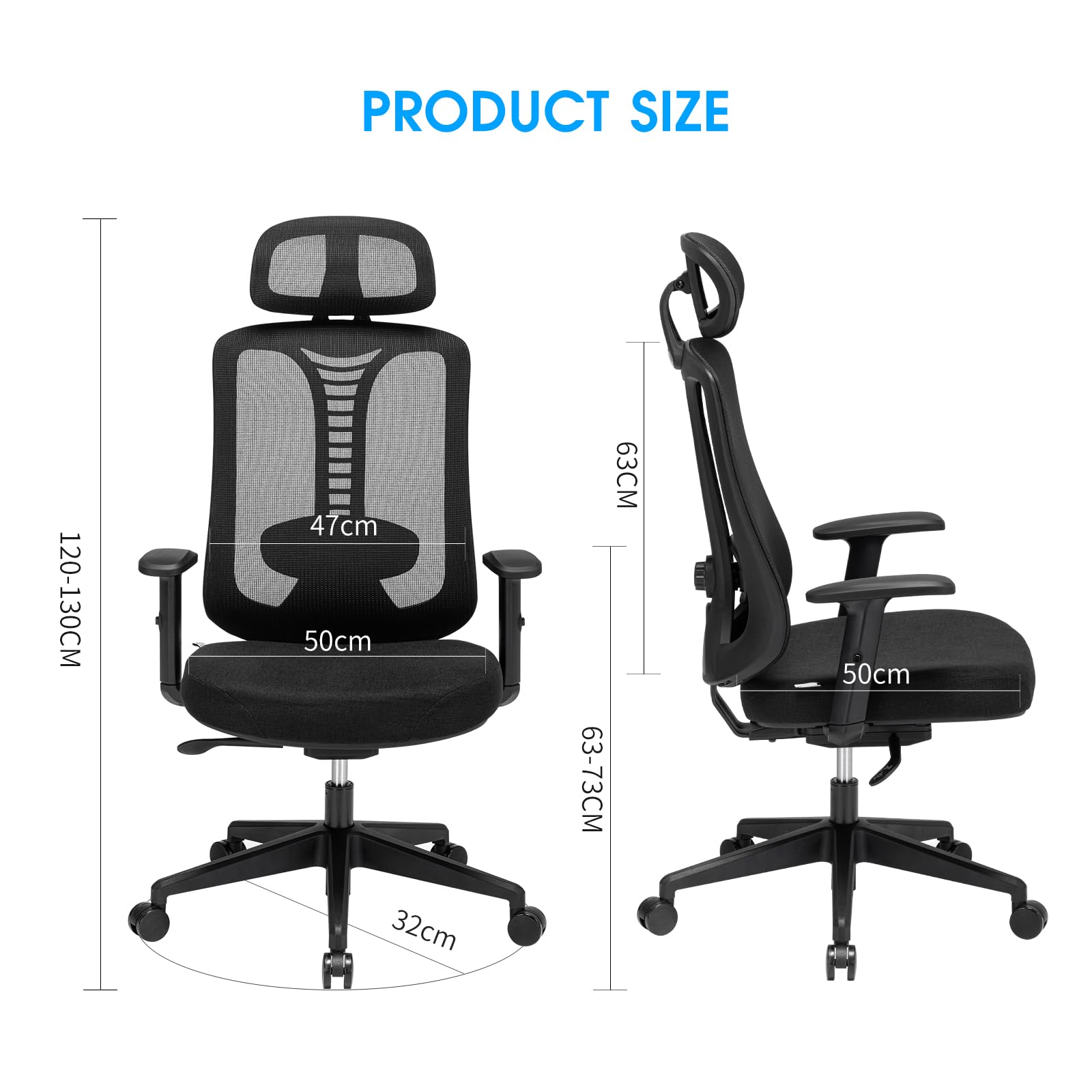 Magic Life Ergonomic Office Chair with 90° Flip-Up Arms, Adjustable Lumbar Support & 360° Swivel - Height Adjustable Computer Desk Chair for Home & Office (130 x 50 cm) - Perfect for Long Work Hours, Gaming & Remote Work