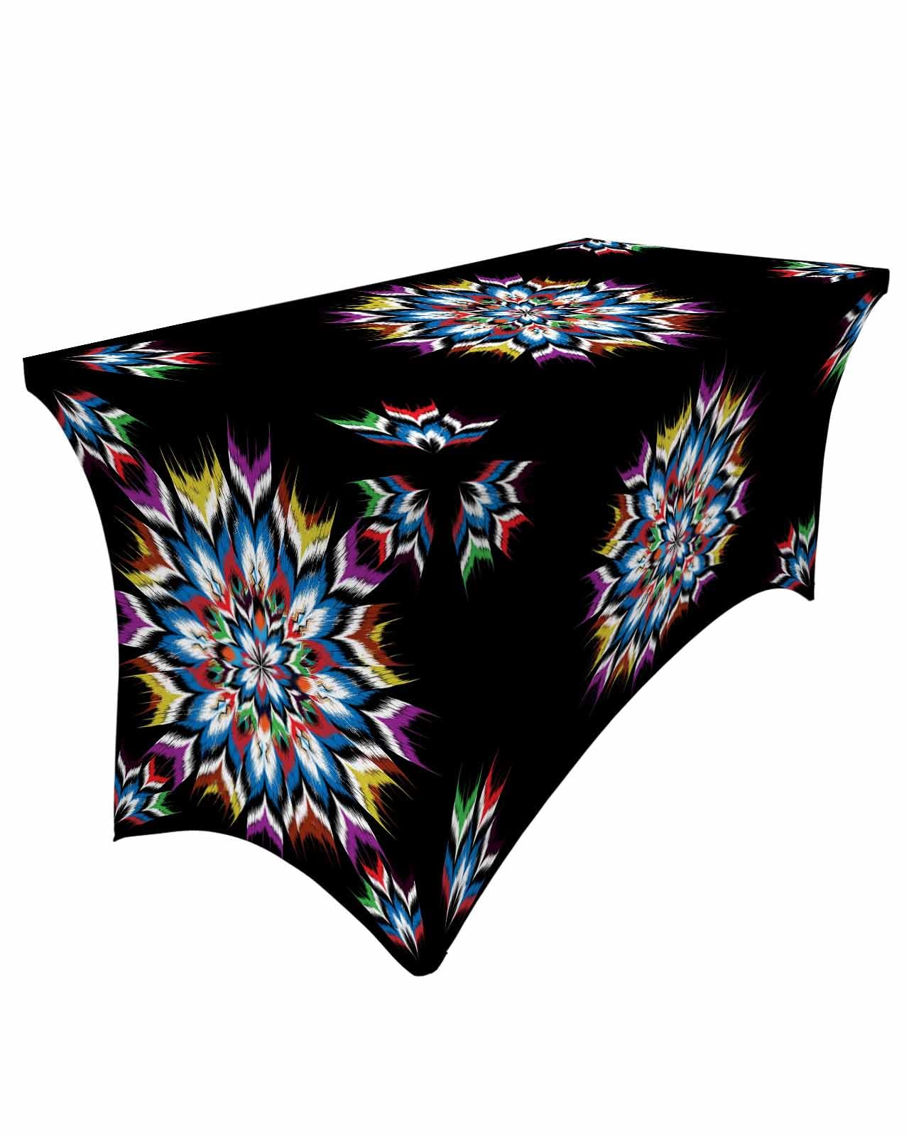 Boho Chic Rectangle Tablecloth - Retro Aztec Pattern Stretch Spandex Table Cover (4ft) - Native American Inspired Fitted Table Protector for Dining, Party, Wedding & Events - Perfect for Home Decor, Banquets and Special Occasions